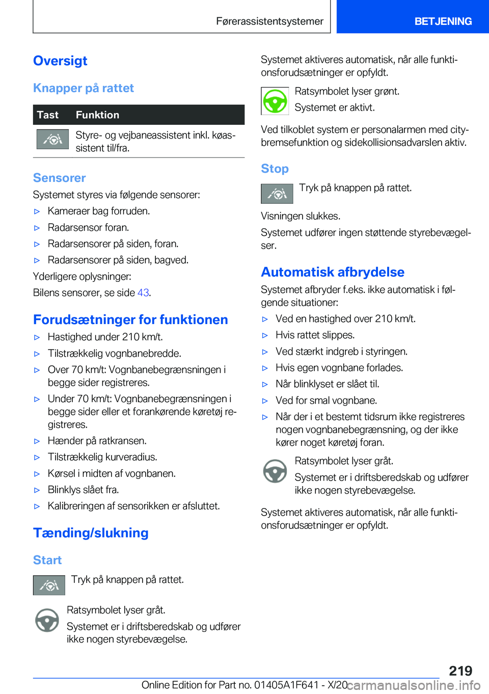BMW X4 2021  InstruktionsbØger (in Danish) �O�v�e�r�s�i�g�t
�K�n�a�p�p�e�r��p�å��r�a�t�t�e�t�T�a�s�t�F�u�n�k�t�i�o�n�S�t�y�r�e�-��o�g��v�e�j�b�a�n�e�a�s�s�i�s�t�e�n�t��i�n�k�l�.��k�