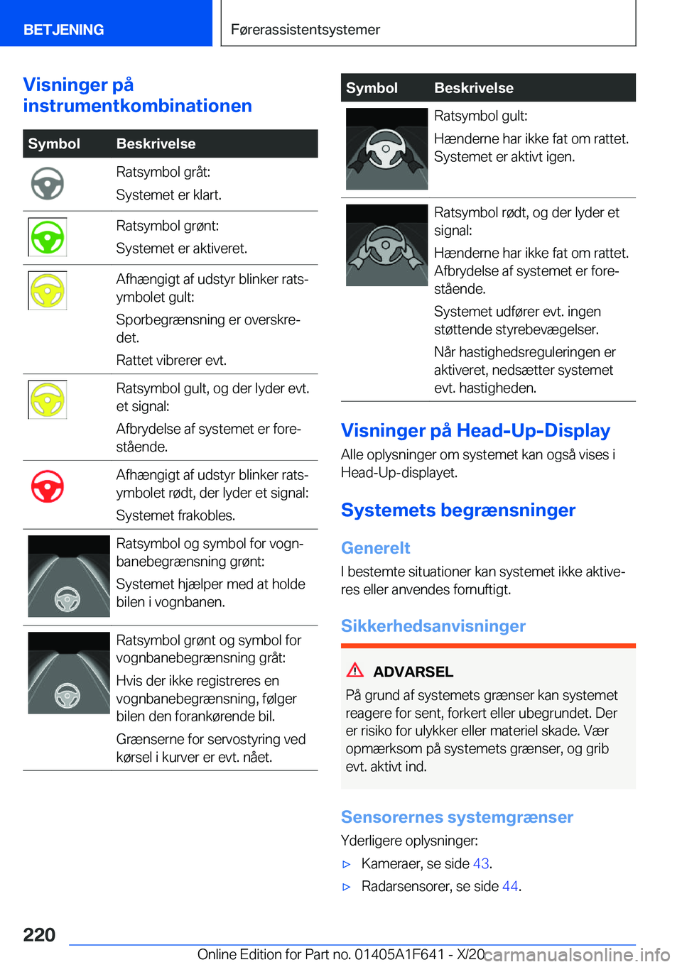 BMW X4 2021  InstruktionsbØger (in Danish) �V�i�s�n�i�n�g�e�r��p�å
�i�n�s�t�r�u�m�e�n�t�k�o�m�b�i�n�a�t�i�o�n�e�n�S�y�m�b�o�l�B�e�s�k�r�i�v�e�l�s�e�R�a�t�s�y�m�b�o�l��g�r�å�t�:
�S�y�s�t�e�m�e�t��e�r��k�l�a�r�t�.�R�a�t�s�y�m�b�o�l��g�r�