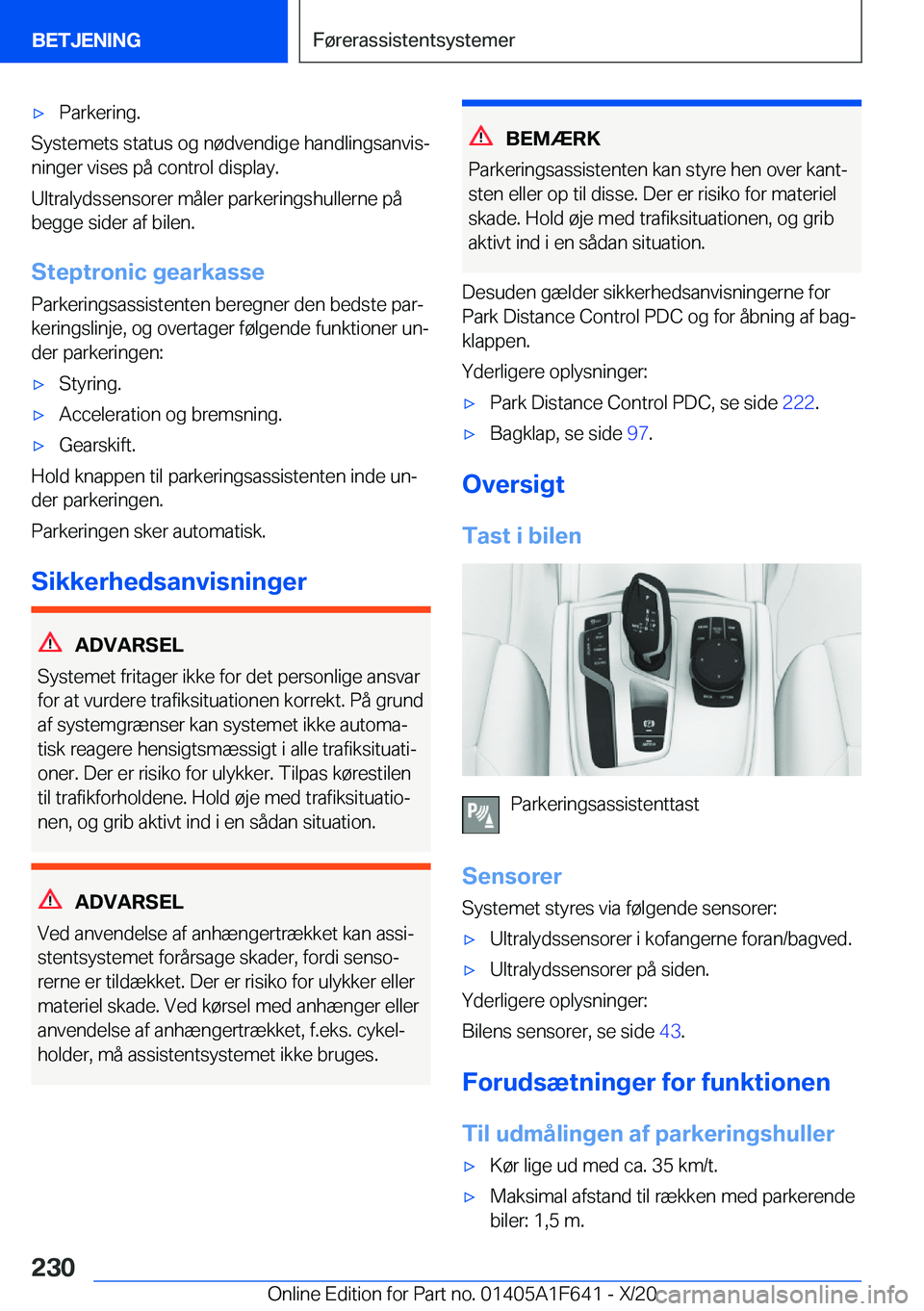 BMW X4 2021  InstruktionsbØger (in Danish) 'x�P�a�r�k�e�r�i�n�g�.
�S�y�s�t�e�m�e�t�s��s�t�a�t�u�s��o�g��n�