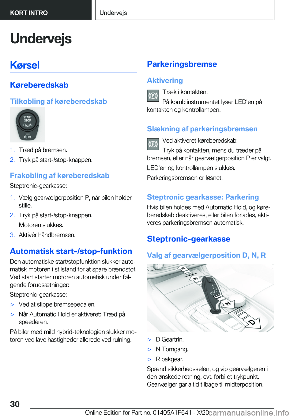 BMW X4 2021  InstruktionsbØger (in Danish) �U�n�d�e�r�v�e�j�s�K�