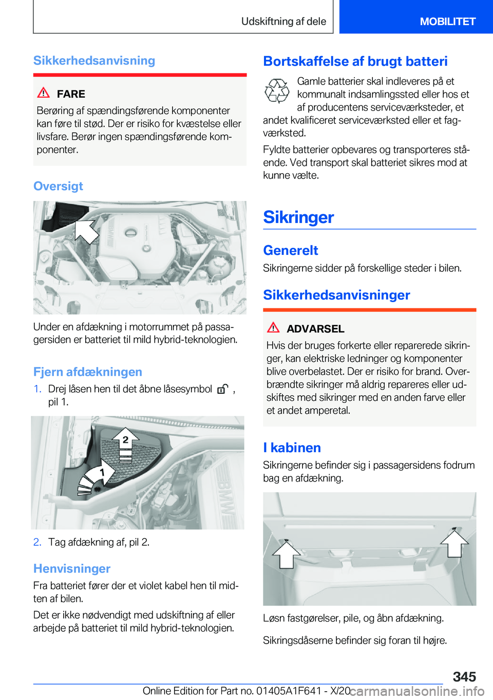 BMW X4 2021  InstruktionsbØger (in Danish) �S�i�k�k�e�r�h�e�d�s�a�n�v�i�s�n�i�n�g
�F�A�R�E
�B�e�r�