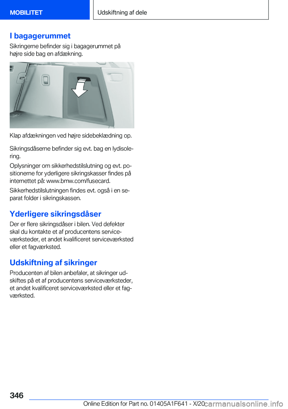 BMW X4 2021  InstruktionsbØger (in Danish) �I��b�a�g�a�g�e�r�u�m�m�e�t
�S�i�k�r�i�n�g�e�r�n�e��b�e�f�i�n�d�e�r��s�i�g��i��b�a�g�a�g�e�r�u�m�m�e�t��p�å
�h�