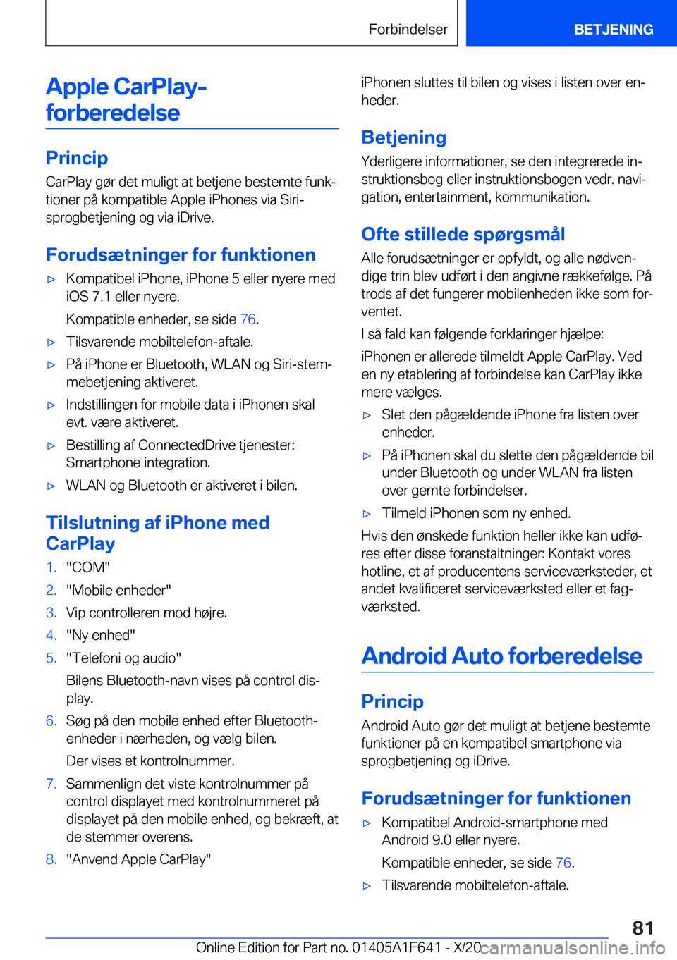 BMW X4 2021  InstruktionsbØger (in Danish) �A�p�p�l�e��C�a�r�P�l�a�y�-�f�o�r�b�e�r�e�d�e�l�s�e
�P�r�i�n�c�i�p �C�a�r�P�l�a�y��g�