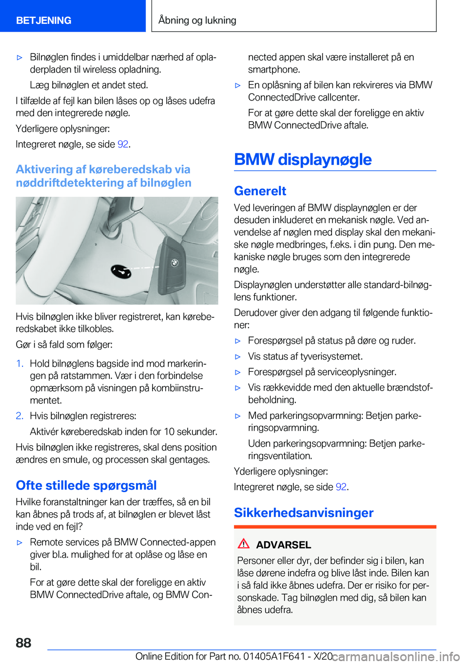 BMW X4 2021  InstruktionsbØger (in Danish) 'x�B�i�l�n�