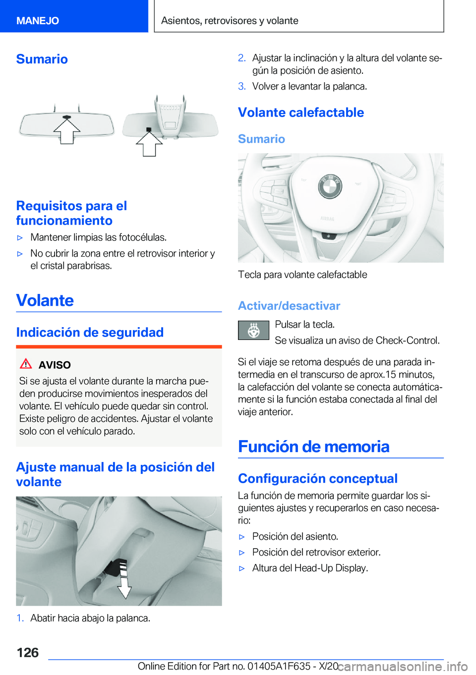 BMW X4 2021  Manuales de Empleo (in Spanish) �S�u�m�a�r�i�o
�R�e�q�u�i�s�i�t�o�s��p�a�r�a��e�l
�f�u�n�c�i�o�n�a�m�i�e�n�t�o
x�M�a�n�t�e�n�e�r��l�i�m�p�i�a�s��l�a�s��f�o�t�o�c�