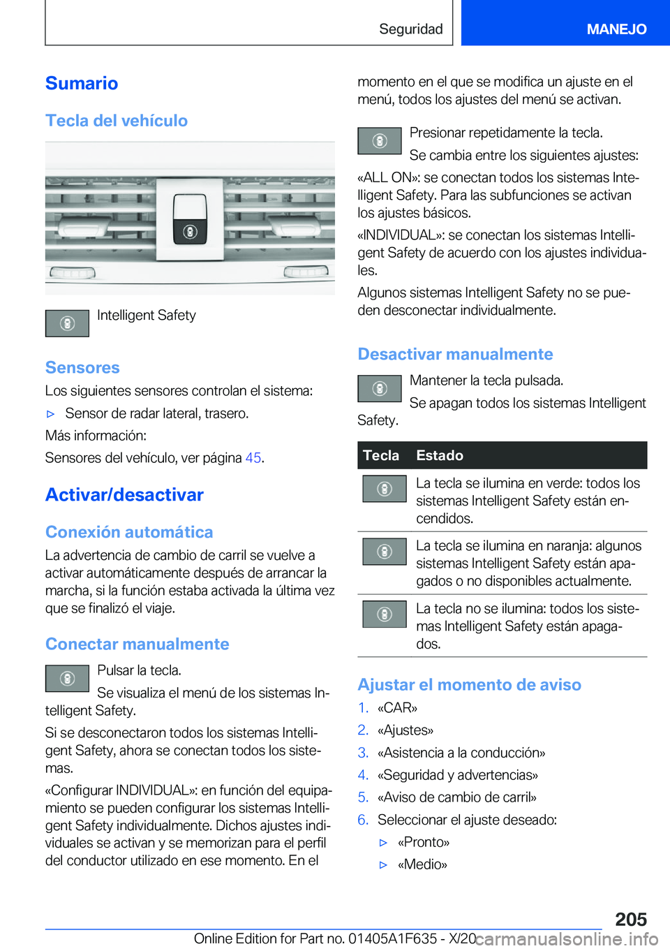 BMW X4 2021  Manuales de Empleo (in Spanish) �S�u�m�a�r�i�o�T�e�c�l�a��d�e�l��v�e�h�