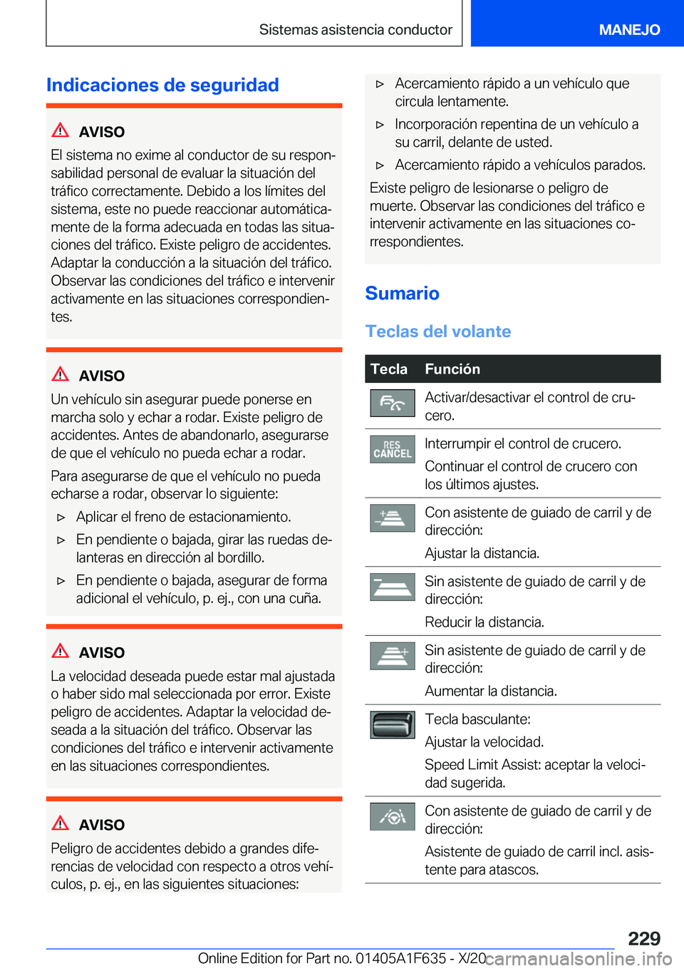 BMW X4 2021  Manuales de Empleo (in Spanish) �I�n�d�i�c�a�c�i�o�n�e�s��d�e��s�e�g�u�r�i�d�a�d
�A�V�I�S�O
�E�l��s�i�s�t�e�m�a��n�o��e�x�i�m�e��a�l��c�o�n�d�u�c�t�o�r��d�e��s�u��r�e�s�p�o�nª
�s�a�b�i�l�i�d�a�d��p�e�r�s�o�n�a�l��d�e�