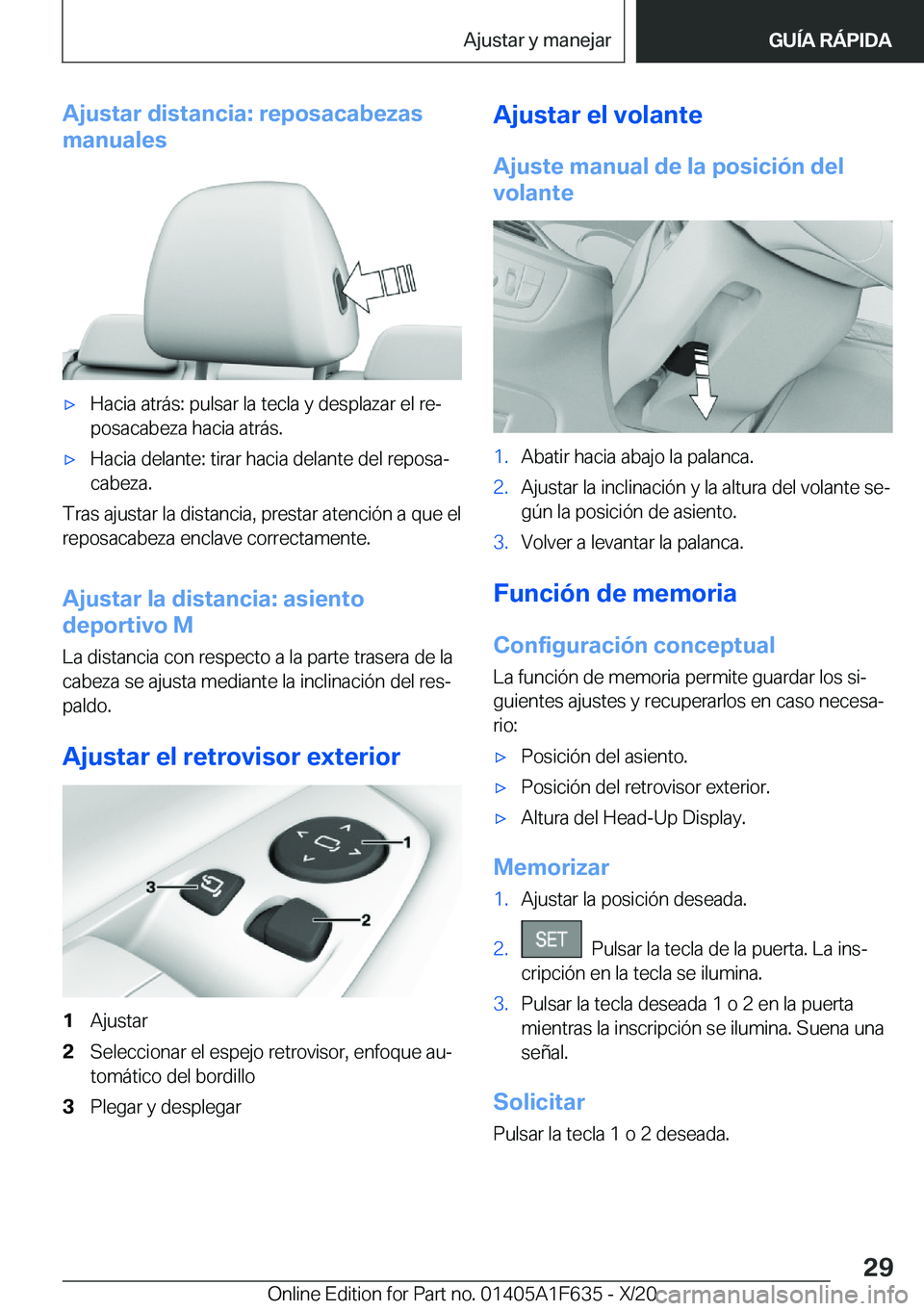 BMW X4 2021  Manuales de Empleo (in Spanish) �A�j�u�s�t�a�r��d�i�s�t�a�n�c�i�a�:��r�e�p�o�s�a�c�a�b�e�z�a�s
�m�a�n�u�a�l�e�sx�H�a�c�i�a��a�t�r�