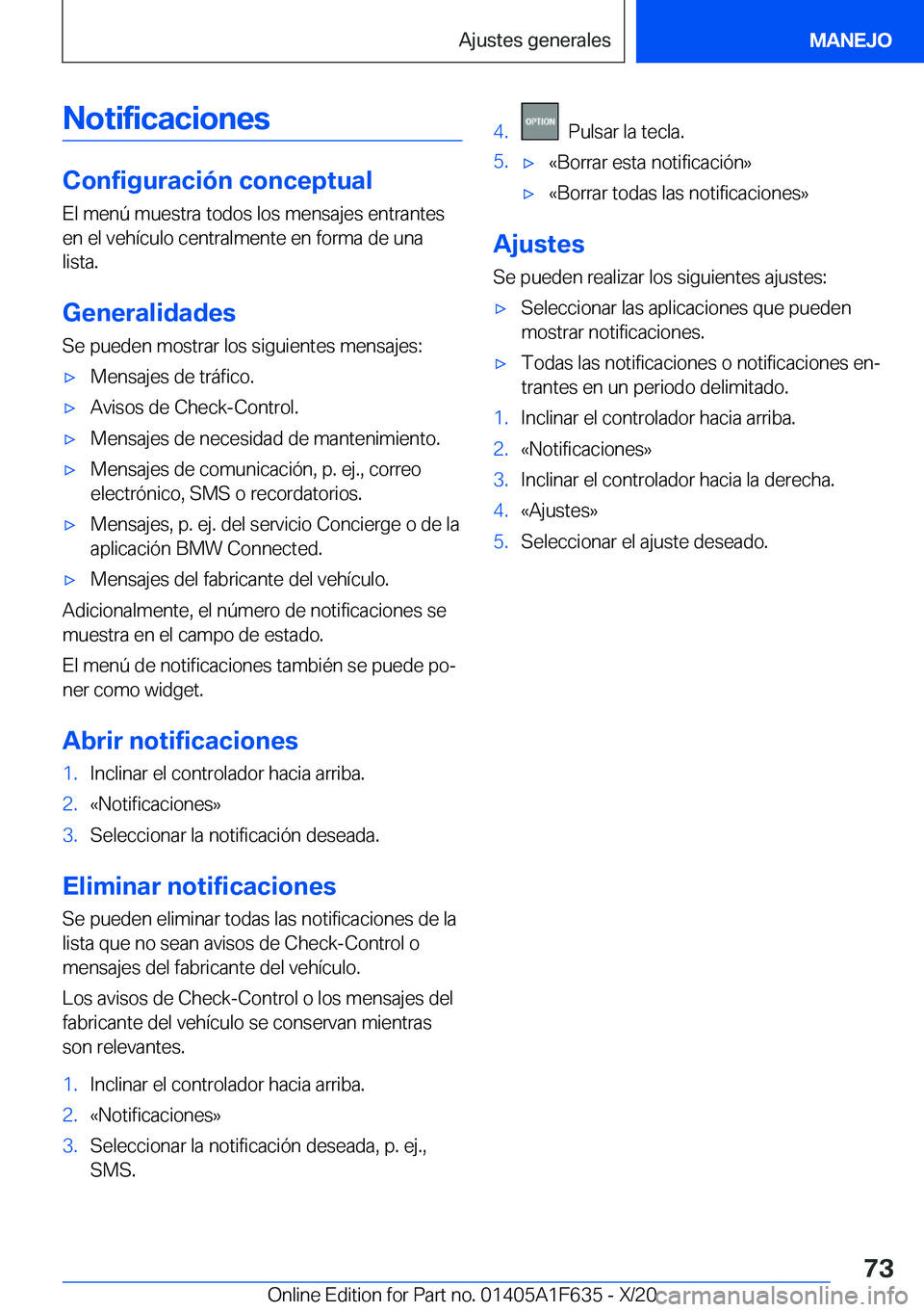 BMW X4 2021  Manuales de Empleo (in Spanish) �N�o�t�i�f�i�c�a�c�i�o�n�e�s
�C�o�n�f�i�g�u�r�a�c�i�