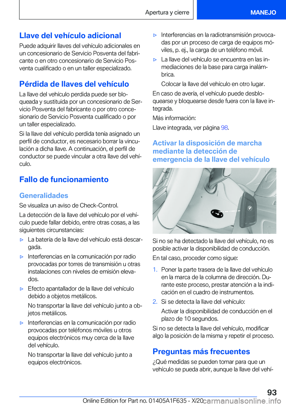 BMW X4 2021  Manuales de Empleo (in Spanish) �L�l�a�v�e��d�e�l��v�e�h�