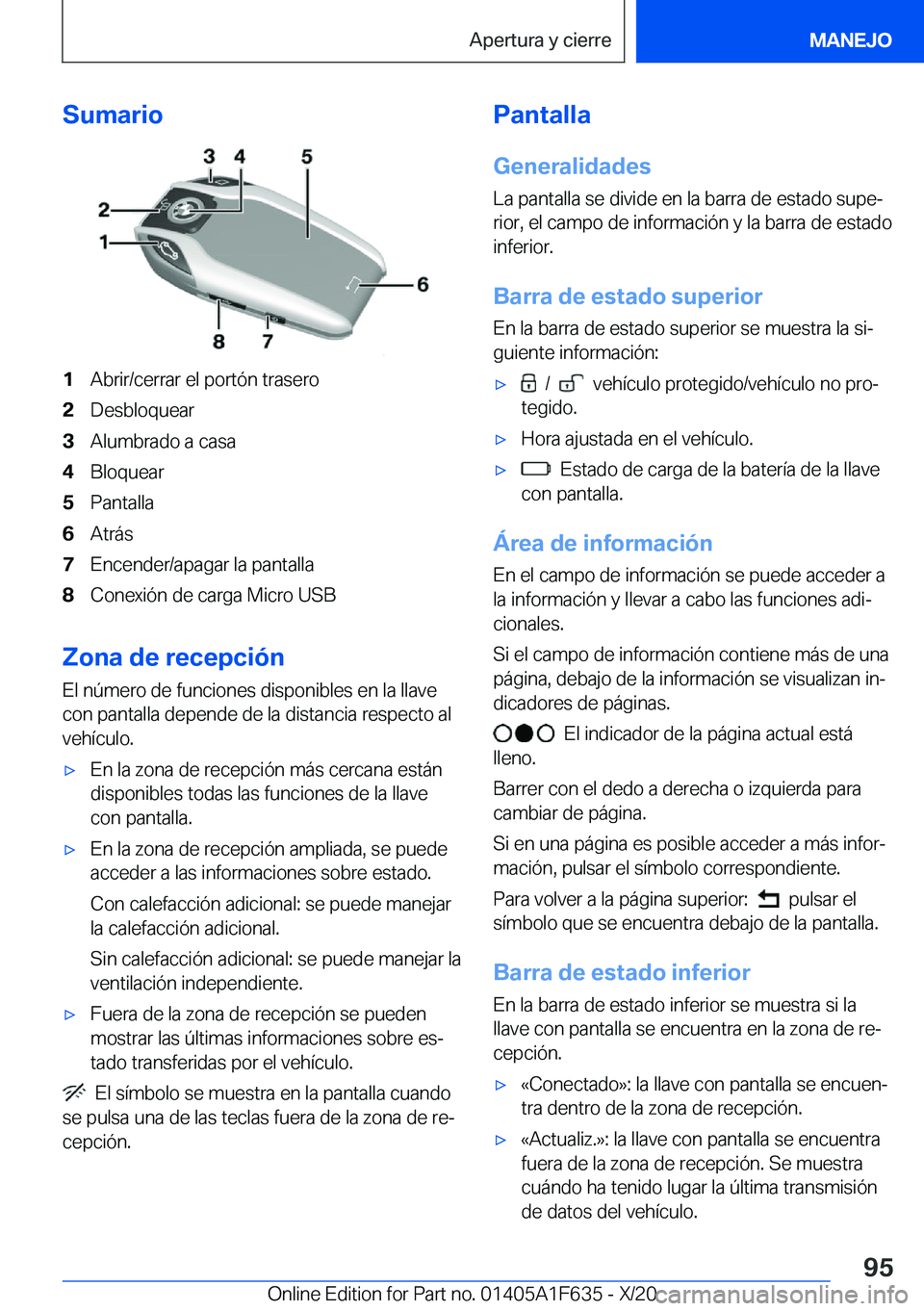 BMW X4 2021  Manuales de Empleo (in Spanish) �S�u�m�a�r�i�o�1�A�b�r�i�r�/�c�e�r�r�a�r��e�l��p�o�r�t�