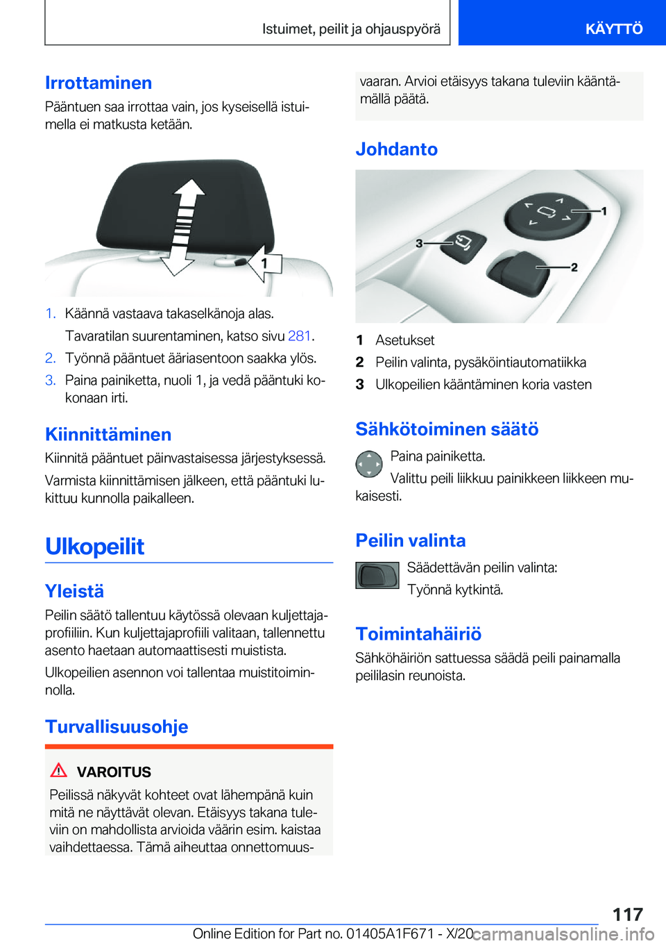 BMW X4 2021  Omistajan Käsikirja (in Finnish) �I�r�r�o�t�t�a�m�i�n�e�n�P�