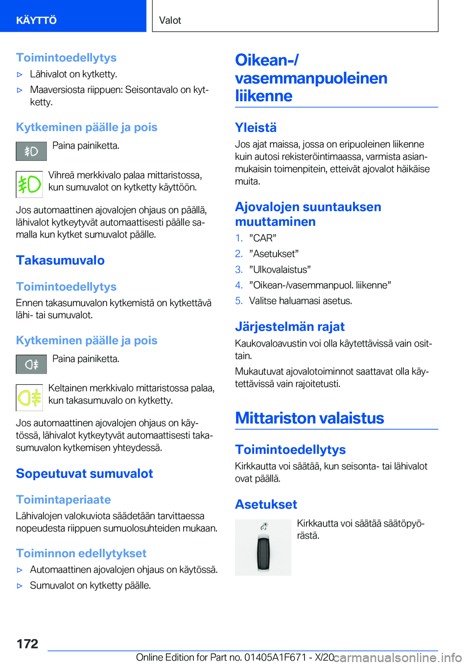 BMW X4 2021  Omistajan Käsikirja (in Finnish) �T�o�i�m�i�n�t�o�e�d�e�l�l�y�t�y�s'x�L�