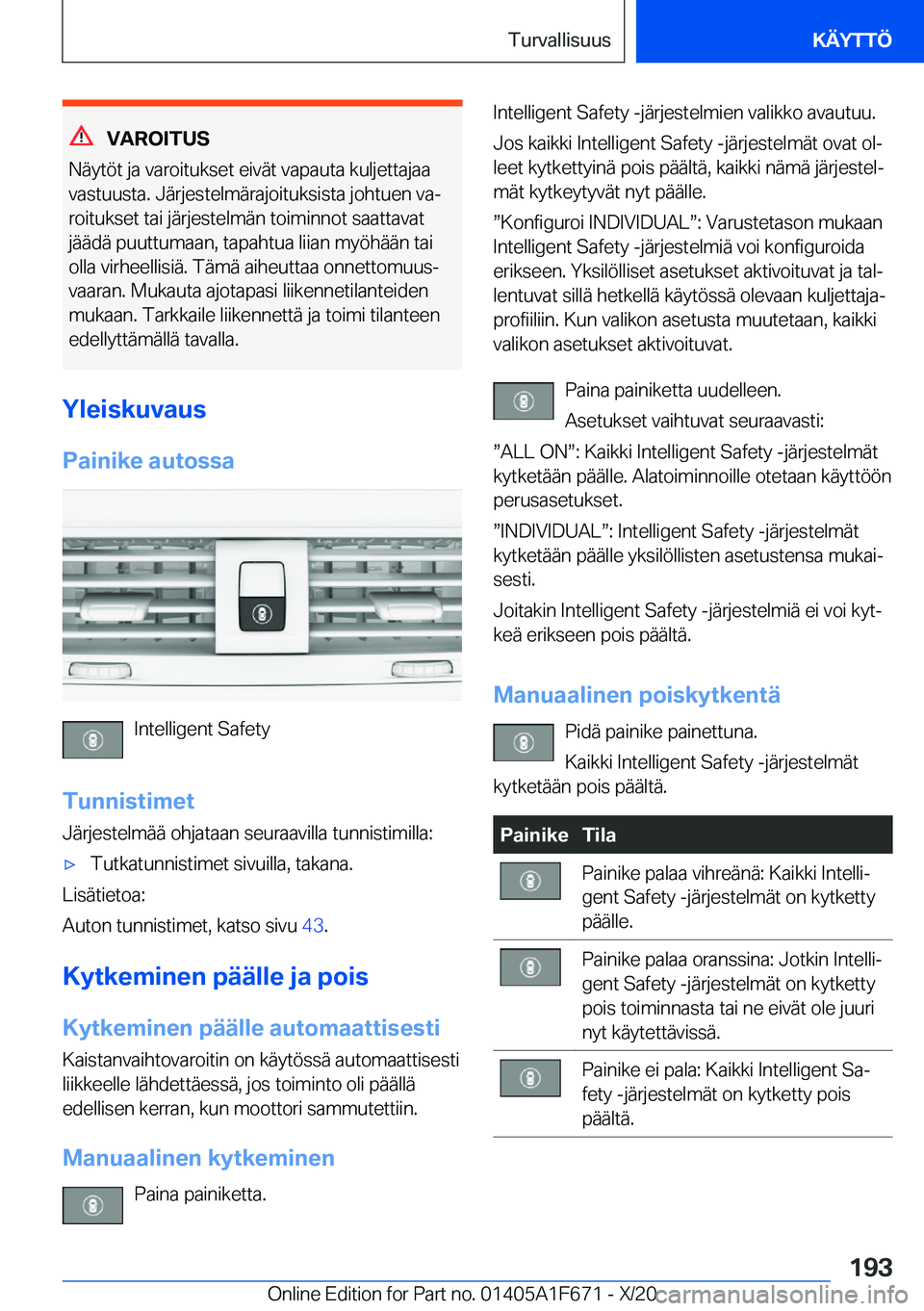 BMW X4 2021  Omistajan Käsikirja (in Finnish) �V�A�R�O�I�T�U�S
�N�