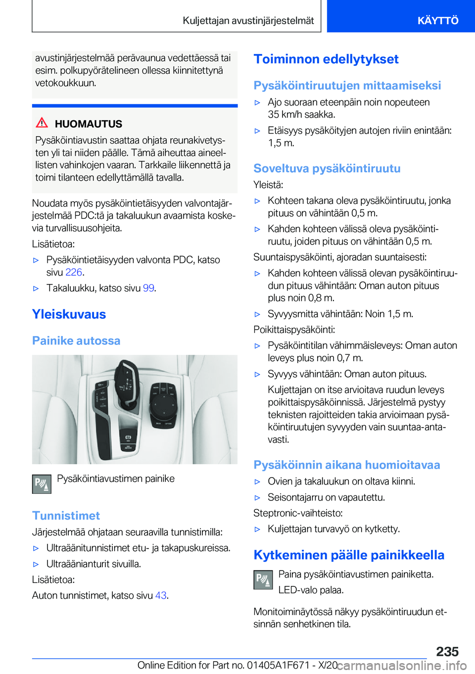 BMW X4 2021  Omistajan Käsikirja (in Finnish) �a�v�u�s�t�i�n�j�