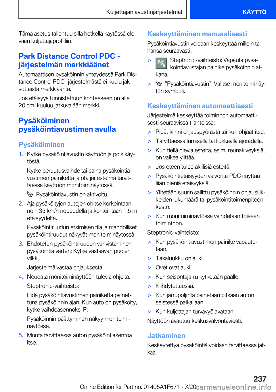 BMW X4 2021  Omistajan Käsikirja (in Finnish) �T�