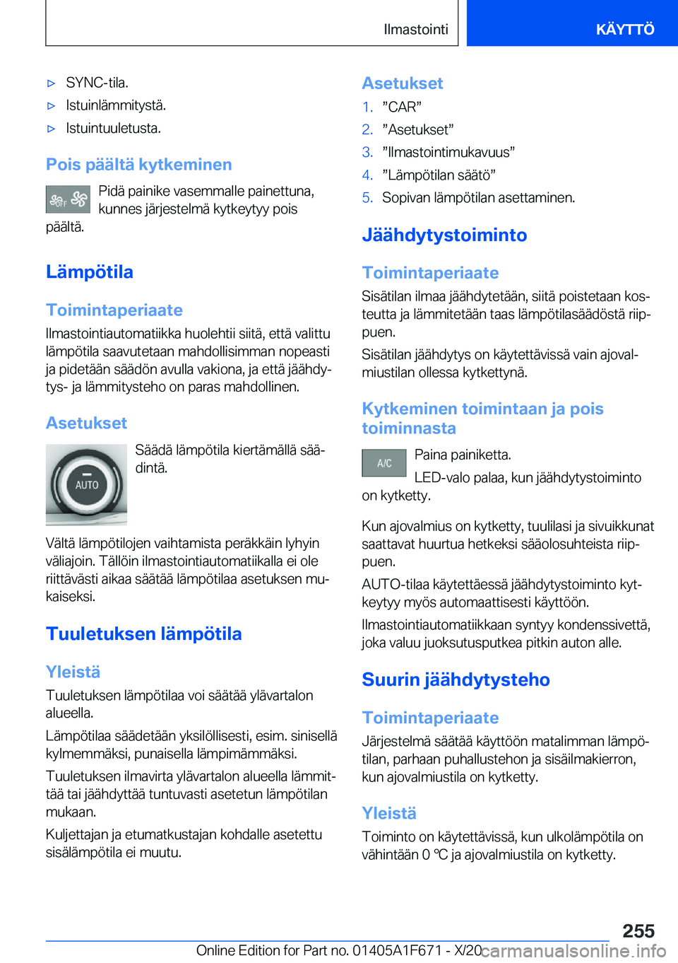 BMW X4 2021  Omistajan Käsikirja (in Finnish) 'x�S�Y�N�C�-�t�i�l�a�.'x�I�s�t�u�i�n�l�