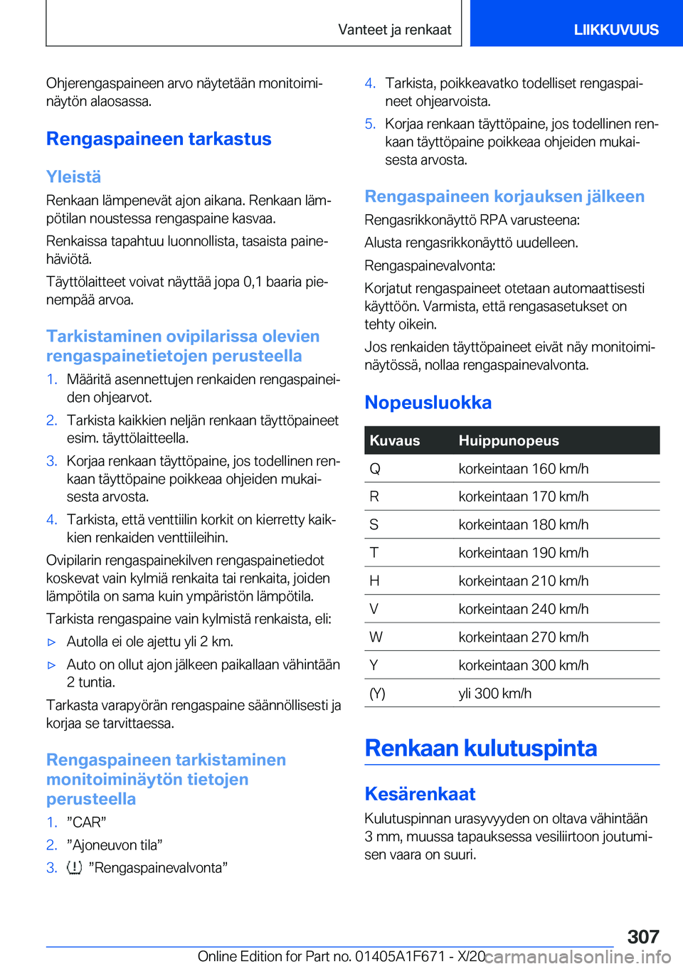 BMW X4 2021  Omistajan Käsikirja (in Finnish) �O�h�j�e�r�e�n�g�a�s�p�a�i�n�e�e�n��a�r�v�o��n�
