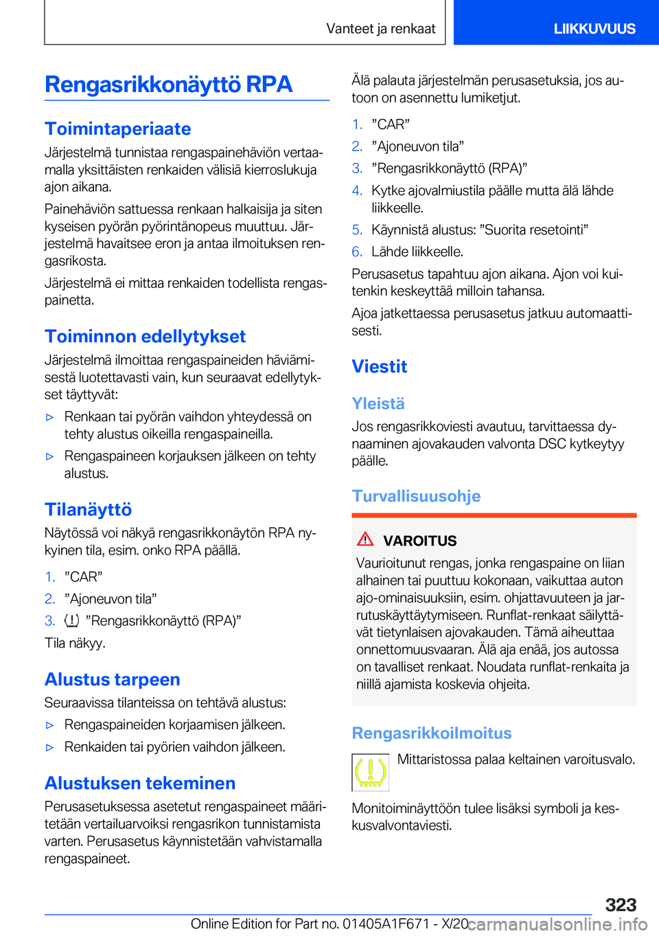 BMW X4 2021  Omistajan Käsikirja (in Finnish) �R�e�n�g�a�s�r�i�k�k�o�n�