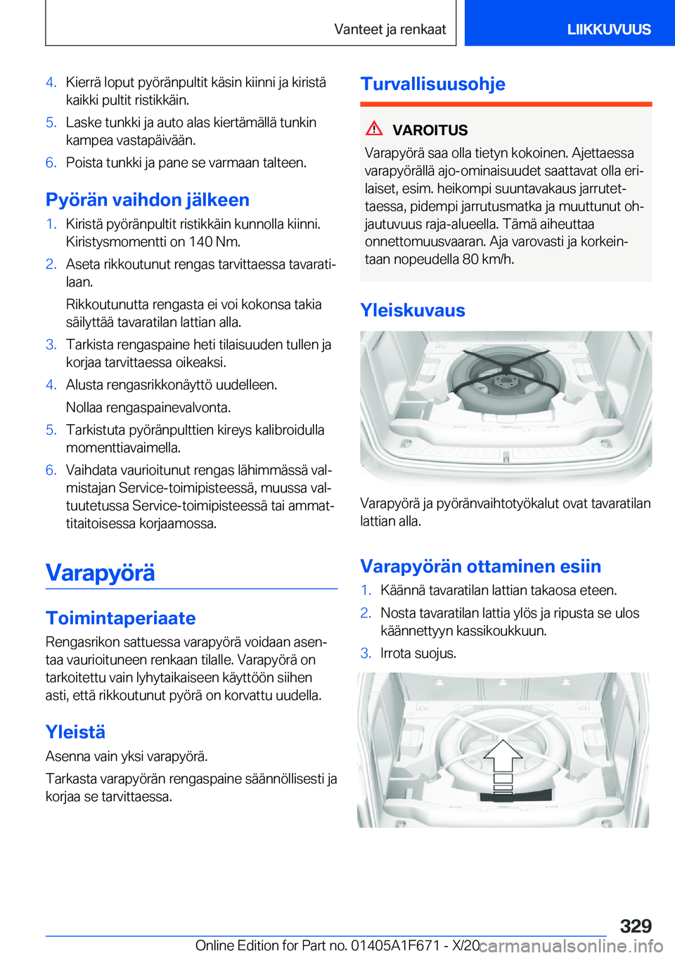 BMW X4 2021  Omistajan Käsikirja (in Finnish) �4�.�K�i�e�r�r�