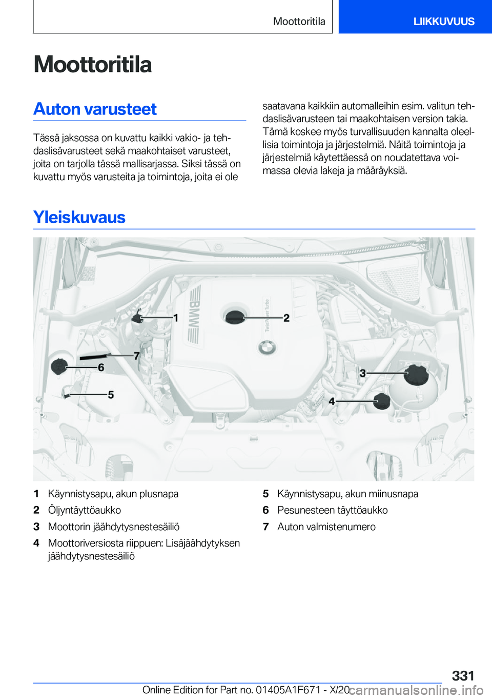 BMW X4 2021  Omistajan Käsikirja (in Finnish) �M�o�o�t�t�o�r�i�t�i�l�a�A�u�t�o�n��v�a�r�u�s�t�e�e�t
�T�