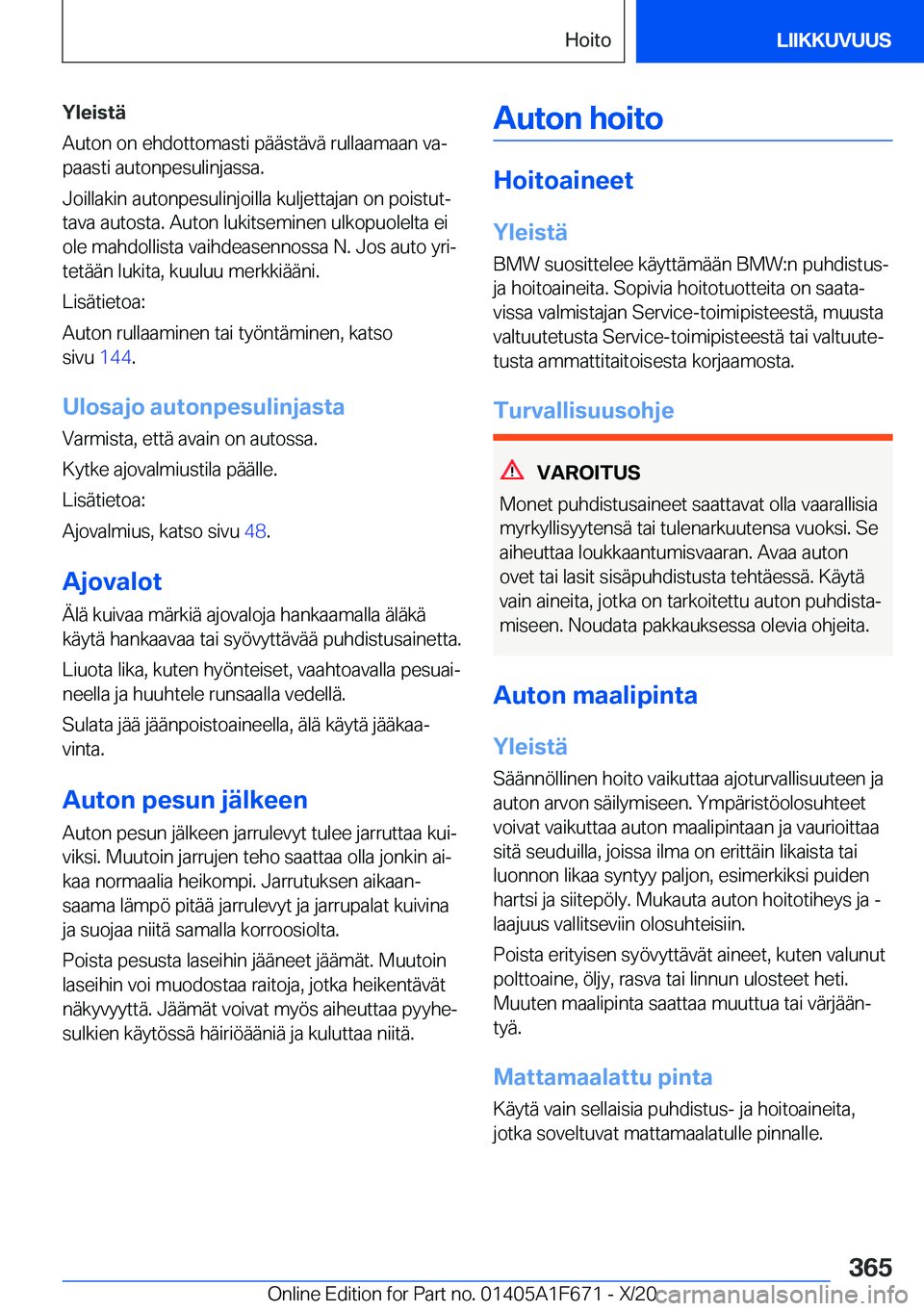BMW X4 2021  Omistajan Käsikirja (in Finnish) �Y�l�e�i�s�t�