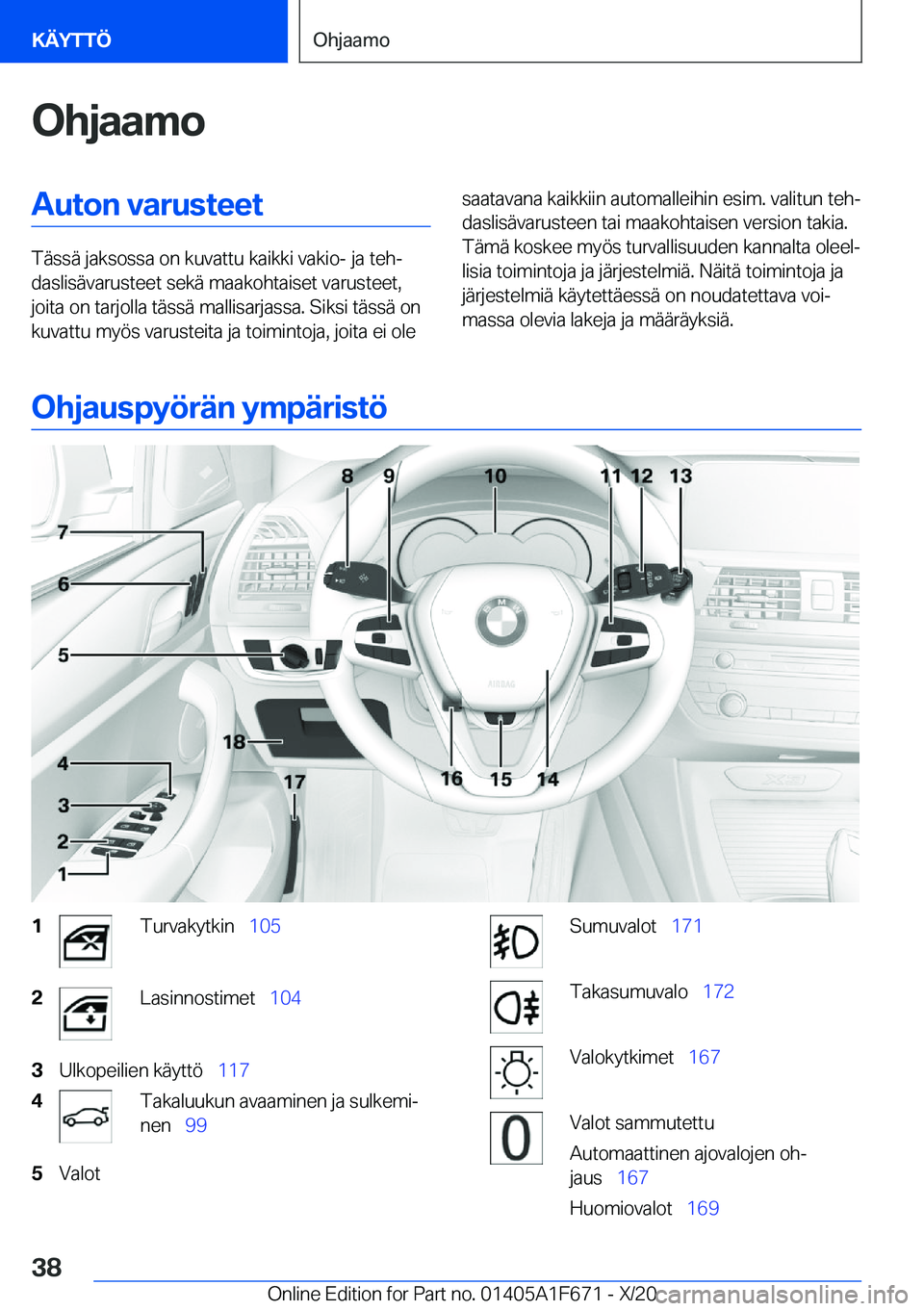 BMW X4 2021  Omistajan Käsikirja (in Finnish) �O�h�j�a�a�m�o�A�u�t�o�n��v�a�r�u�s�t�e�e�t
�T�