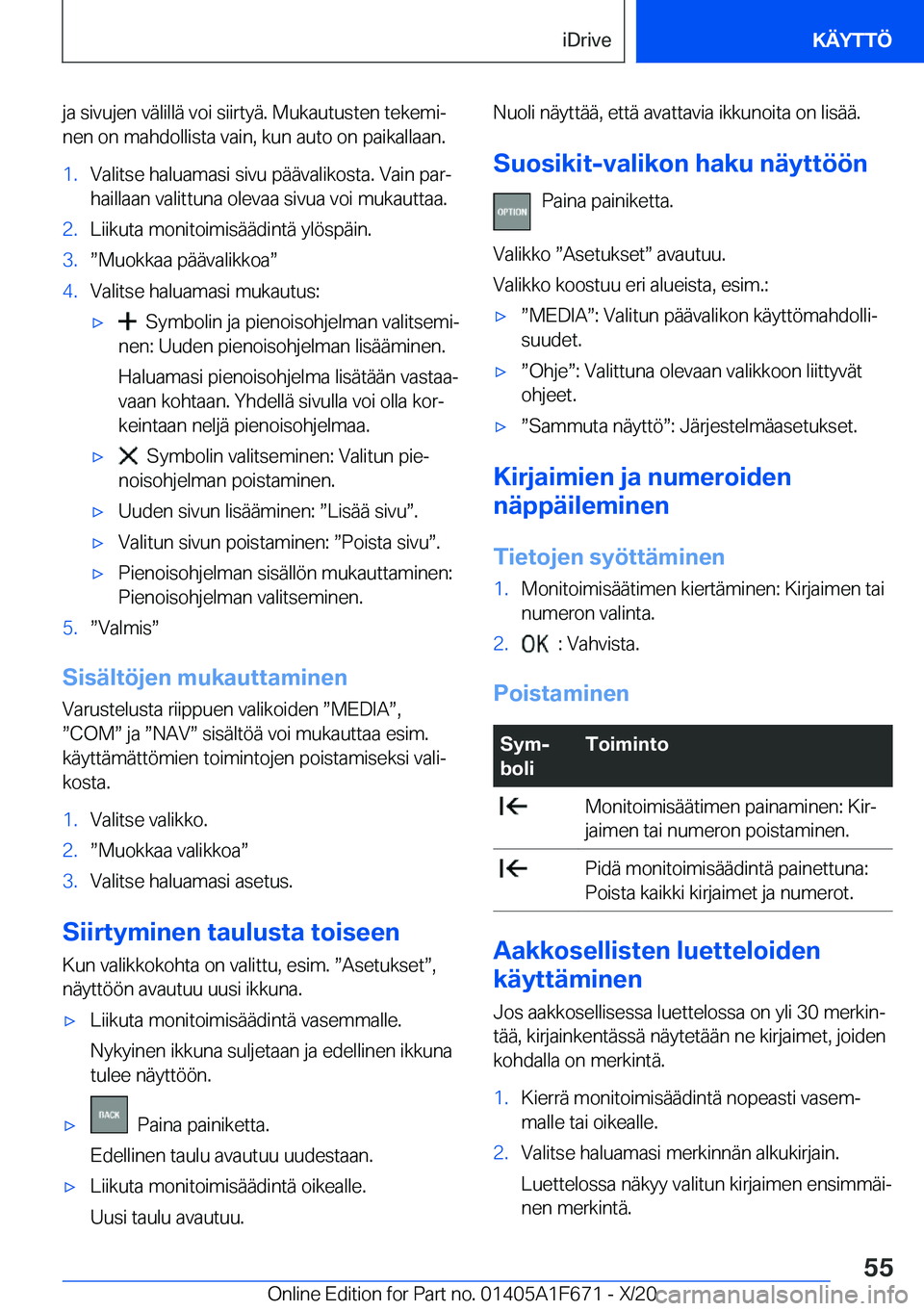 BMW X4 2021  Omistajan Käsikirja (in Finnish) �j�a��s�i�v�u�j�e�n��v�
