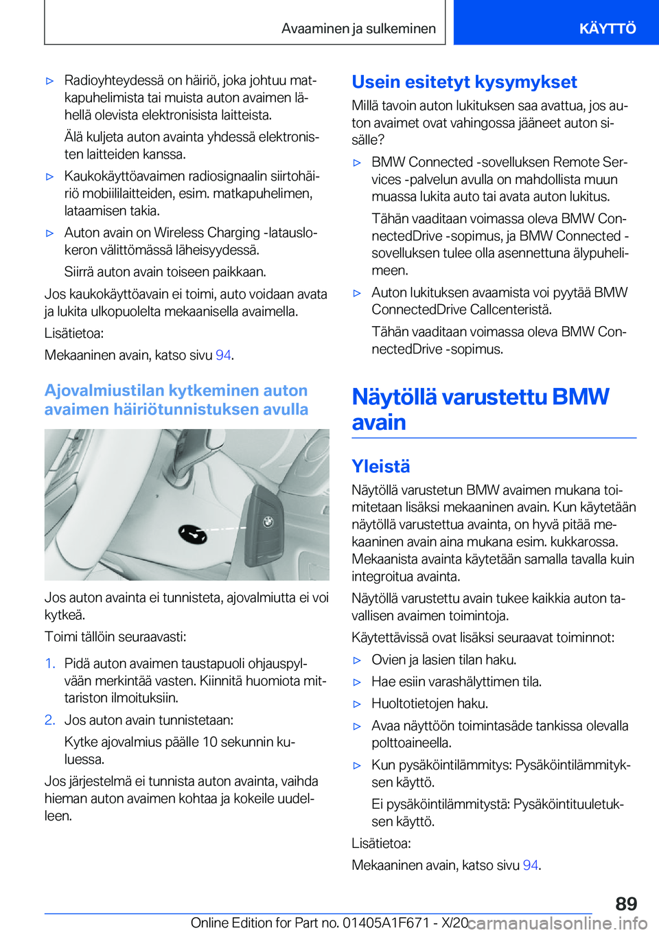 BMW X4 2021  Omistajan Käsikirja (in Finnish) 'x�R�a�d�i�o�y�h�t�e�y�d�e�s�s�
