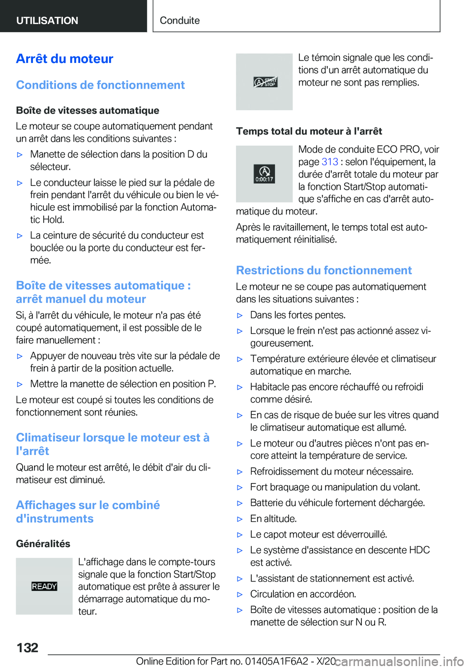 BMW X4 2021  Notices Demploi (in French) �A�r�r�ê�t��d�u��m�o�t�e�u�r
�C�o�n�d�i�t�i�o�n�s��d�e��f�o�n�c�t�i�o�n�n�e�m�e�n�t �B�o�