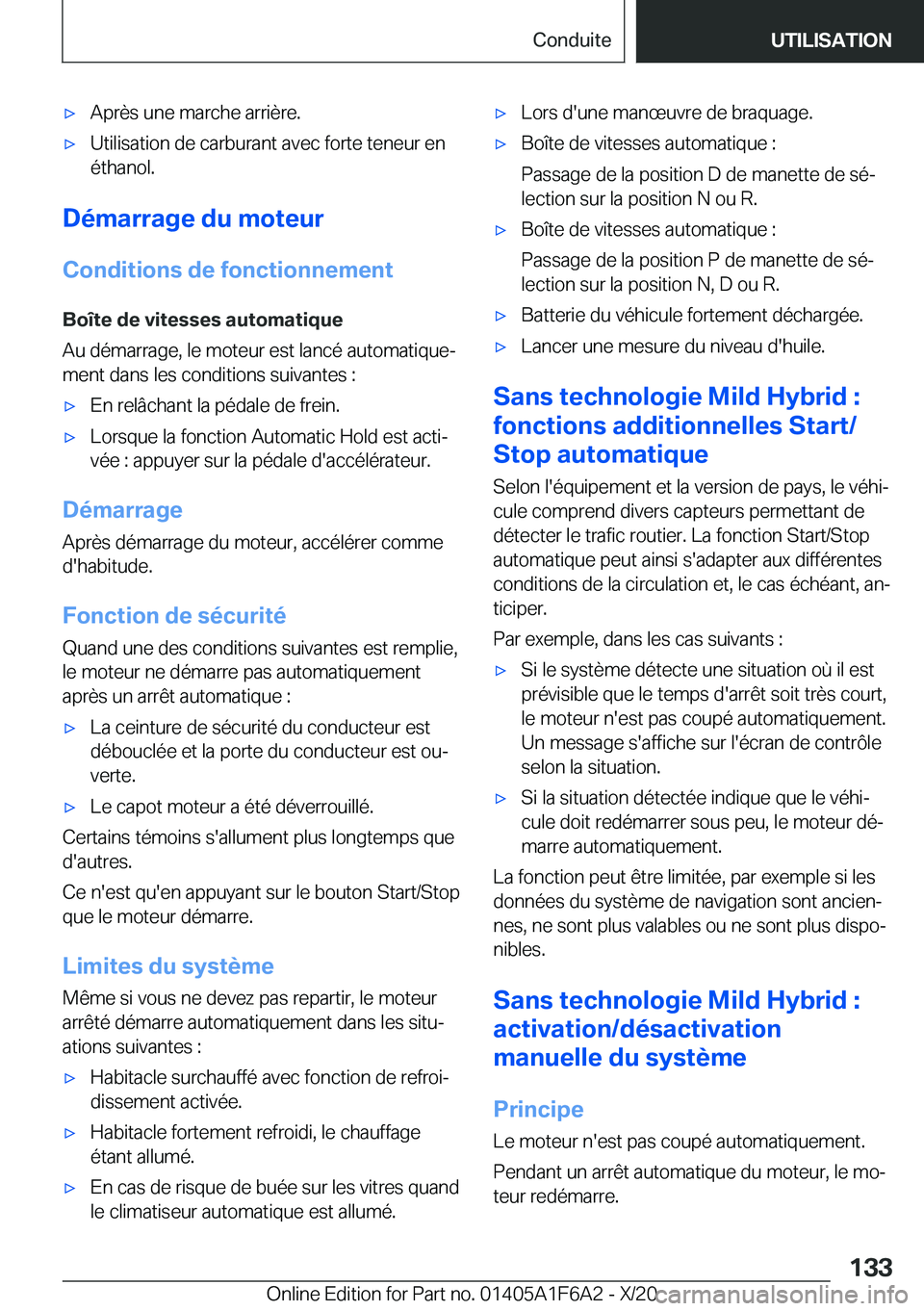 BMW X4 2021  Notices Demploi (in French) 'x�A�p�r�è�s��u�n�e��m�a�r�c�h�e��a�r�r�i�è�r�e�.'x�U�t�i�l�i�s�a�t�i�o�n��d�e��c�a�r�b�u�r�a�n�t��a�v�e�c��f�o�r�t�e��t�e�n�e�u�r��e�n
�é�t�h�a�n�o�l�.
�D�é�m�a�r�r�a�g�e��d�u�