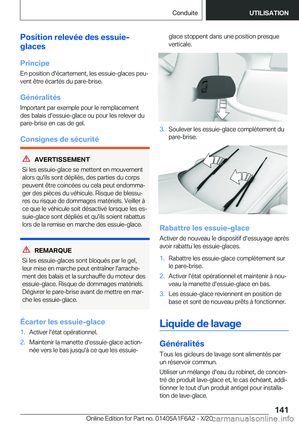 BMW X4 2021  Notices Demploi (in French) �P�o�s�i�t�i�o�n��r�e�l�e�v�é�e��d�e�s��e�s�s�u�i�e�-
�g�l�a�c�e�s
�P�r�i�n�c�i�p�e �E�n��p�o�s�i�t�i�o�n��d�'�é�c�a�r�t�e�m�e�n�t�,��l�e�s��e�s�s�u�i�e�-�g�l�a�c�e�s��p�e�uj
�v�e�n�t�