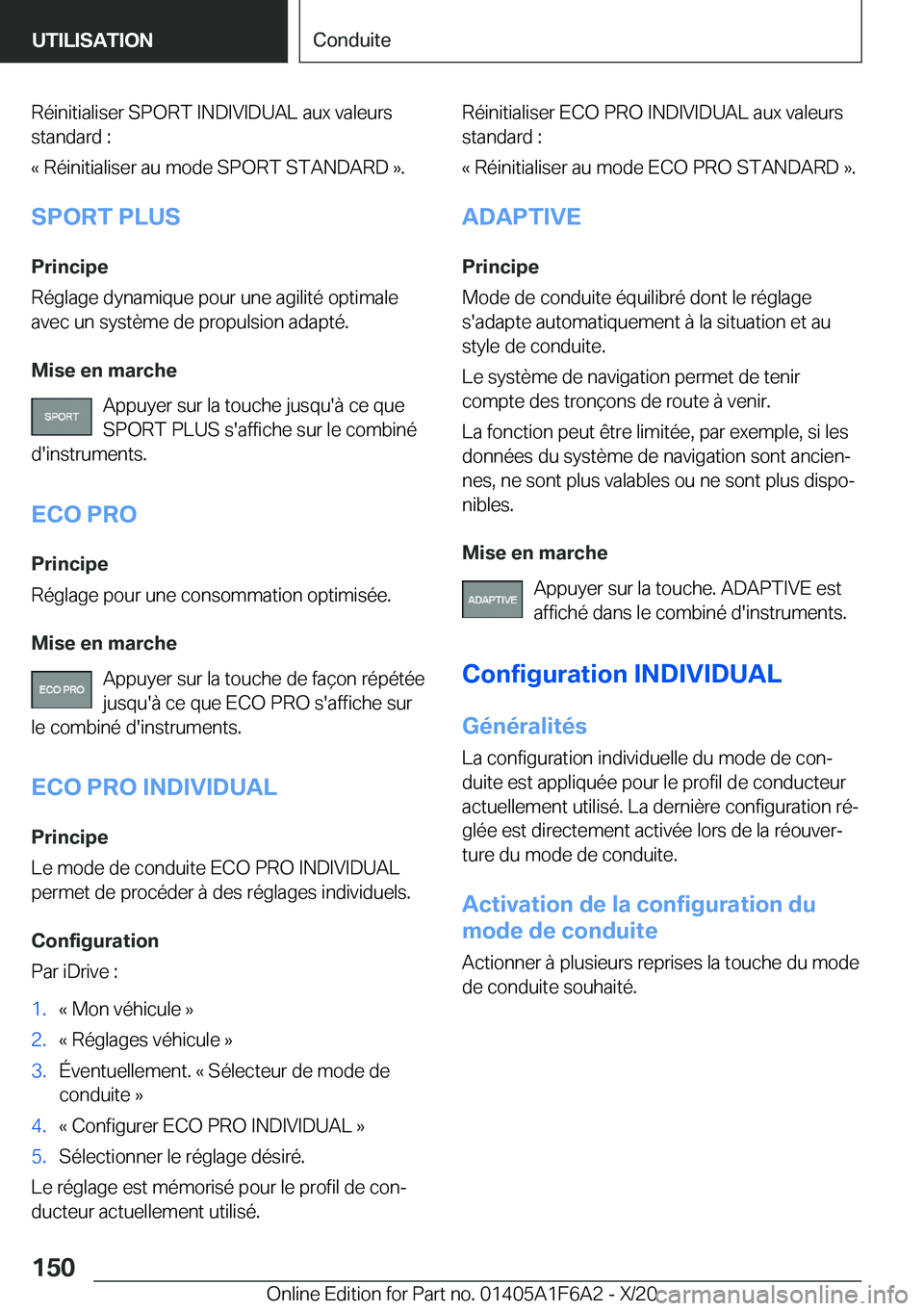 BMW X4 2021  Notices Demploi (in French) �R�é�i�n�i�t�i�a�l�i�s�e�r��S�P�O�R�T��I�N�D�I�V�I�D�U�A�L��a�u�x��v�a�l�e�u�r�s�s�t�a�n�d�a�r�d��:
�k��R�é�i�n�i�t�i�a�l�i�s�e�r��a�u��m�o�d�e��S�P�O�R�T��S�T�A�N�D�A�R�D��{�.
�S�P�O�R�T