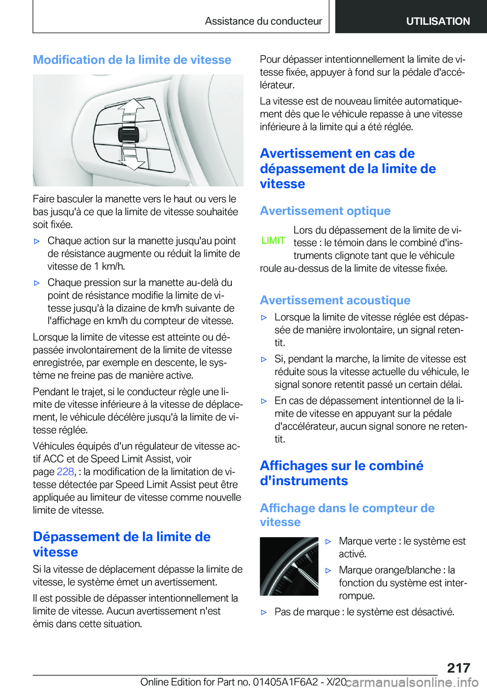 BMW X4 2021  Notices Demploi (in French) �M�o�d�i�f�i�c�a�t�i�o�n��d�e��l�a��l�i�m�i�t�e��d�e��v�i�t�e�s�s�e
�F�a�i�r�e��b�a�s�c�u�l�e�r��l�a��m�a�n�e�t�t�e��v�e�r�s��l�e��h�a�u�t��o�u��v�e�r�s��l�e
�b�a�s��j�u�s�q�u�'�