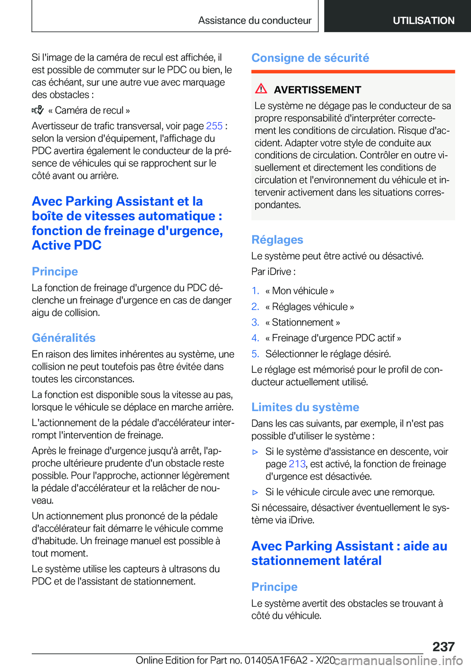BMW X4 2021  Notices Demploi (in French) �S�i��l�'�i�m�a�g�e��d�e��l�a��c�a�m�é�r�a��d�e��r�e�c�u�l��e�s�t��a�f�f�i�c�h�é�e�,��i�l�e�s�t��p�o�s�s�i�b�l�e��d�e��c�o�m�m�u�t�e�r��s�u�r��l�e��P�D�C��o�u��b�i�e�n�,��l�e�c