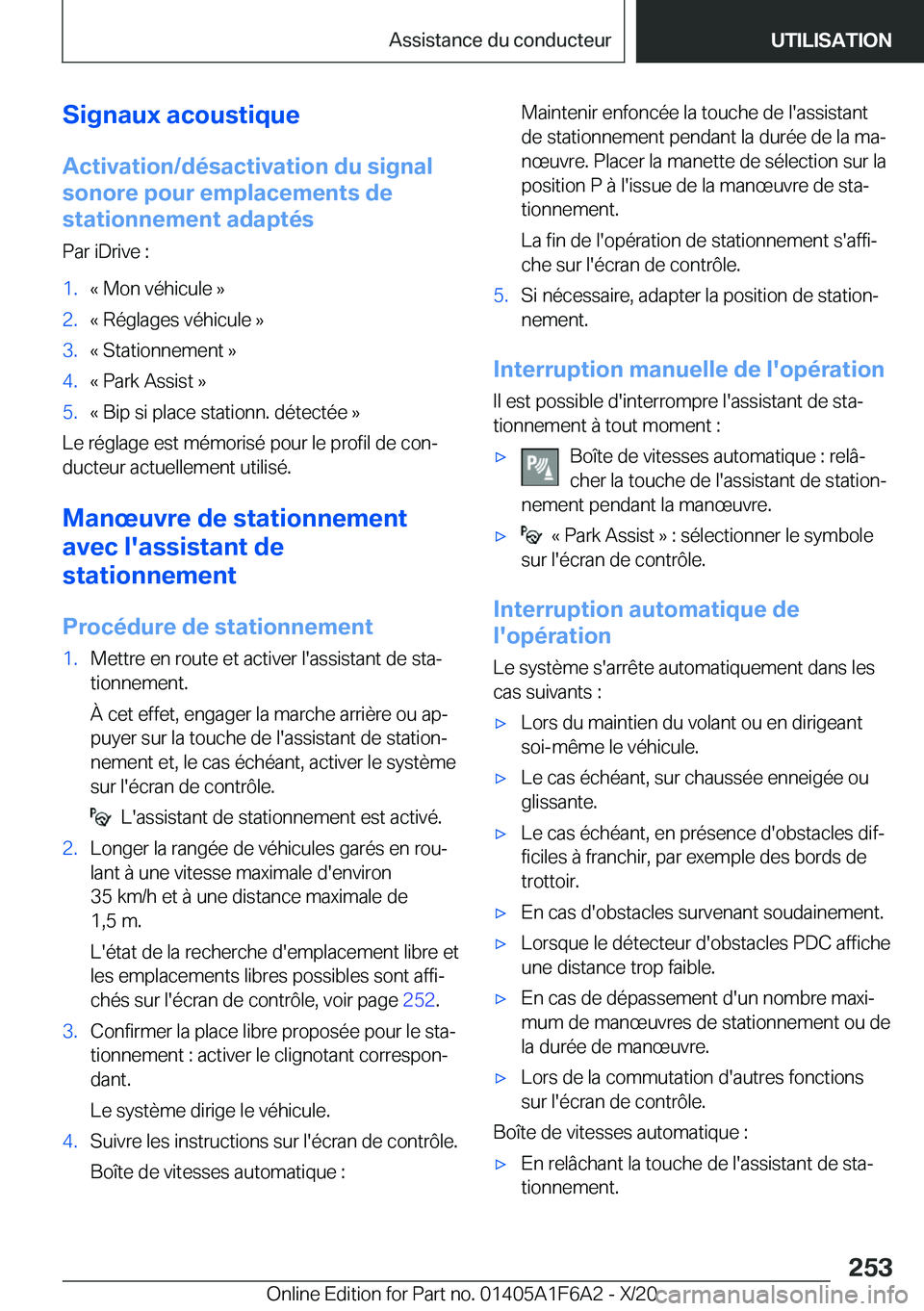 BMW X4 2021  Notices Demploi (in French) �S�i�g�n�a�u�x��a�c�o�u�s�t�i�q�u�e�A�c�t�i�v�a�t�i�o�n�/�d�é�s�a�c�t�i�v�a�t�i�o�n��d�u��s�i�g�n�a�l
�s�o�n�o�r�e��p�o�u�r��e�m�p�l�a�c�e�m�e�n�t�s��d�e
�s�t�a�t�i�o�n�n�e�m�e�n�t��a�d�a�p�t�