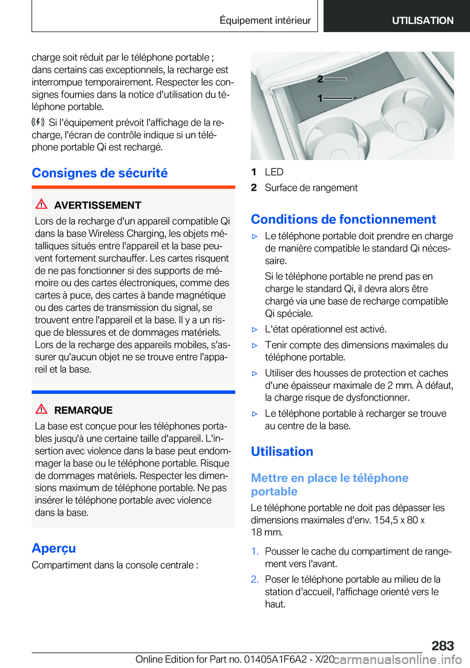 BMW X4 2021  Notices Demploi (in French) �c�h�a�r�g�e��s�o�i�t��r�é�d�u�i�t��p�a�r��l�e��t�é�l�é�p�h�o�n�e��p�o�r�t�a�b�l�e��;
�d�a�n�s��c�e�r�t�a�i�n�s��c�a�s��e�x�c�e�p�t�i�o�n�n�e�l�s�,��l�a��r�e�c�h�a�r�g�e��e�s�t �i�n�t�
