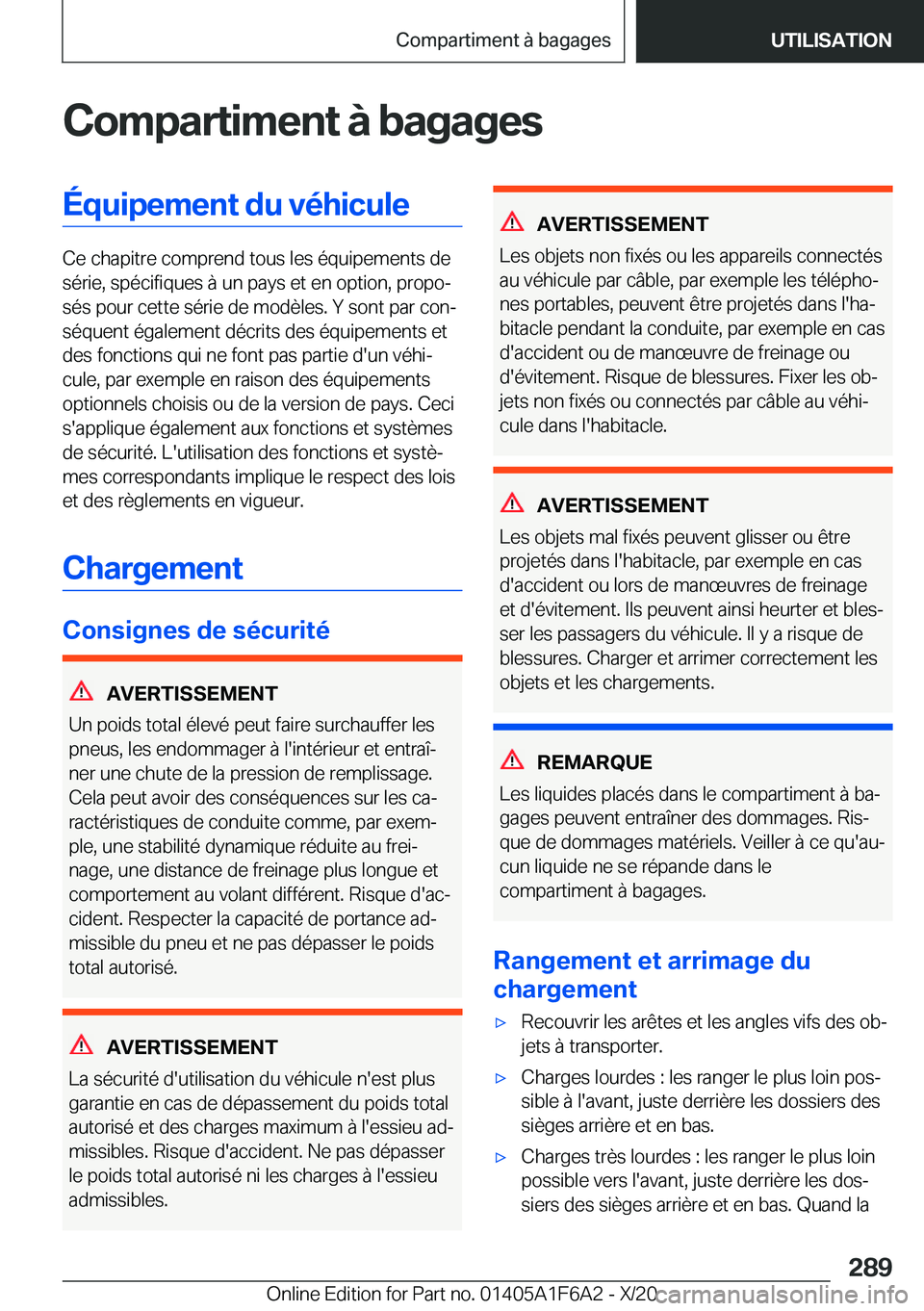 BMW X4 2021  Notices Demploi (in French) �C�o�m�p�a�r�t�i�m�e�n�t��