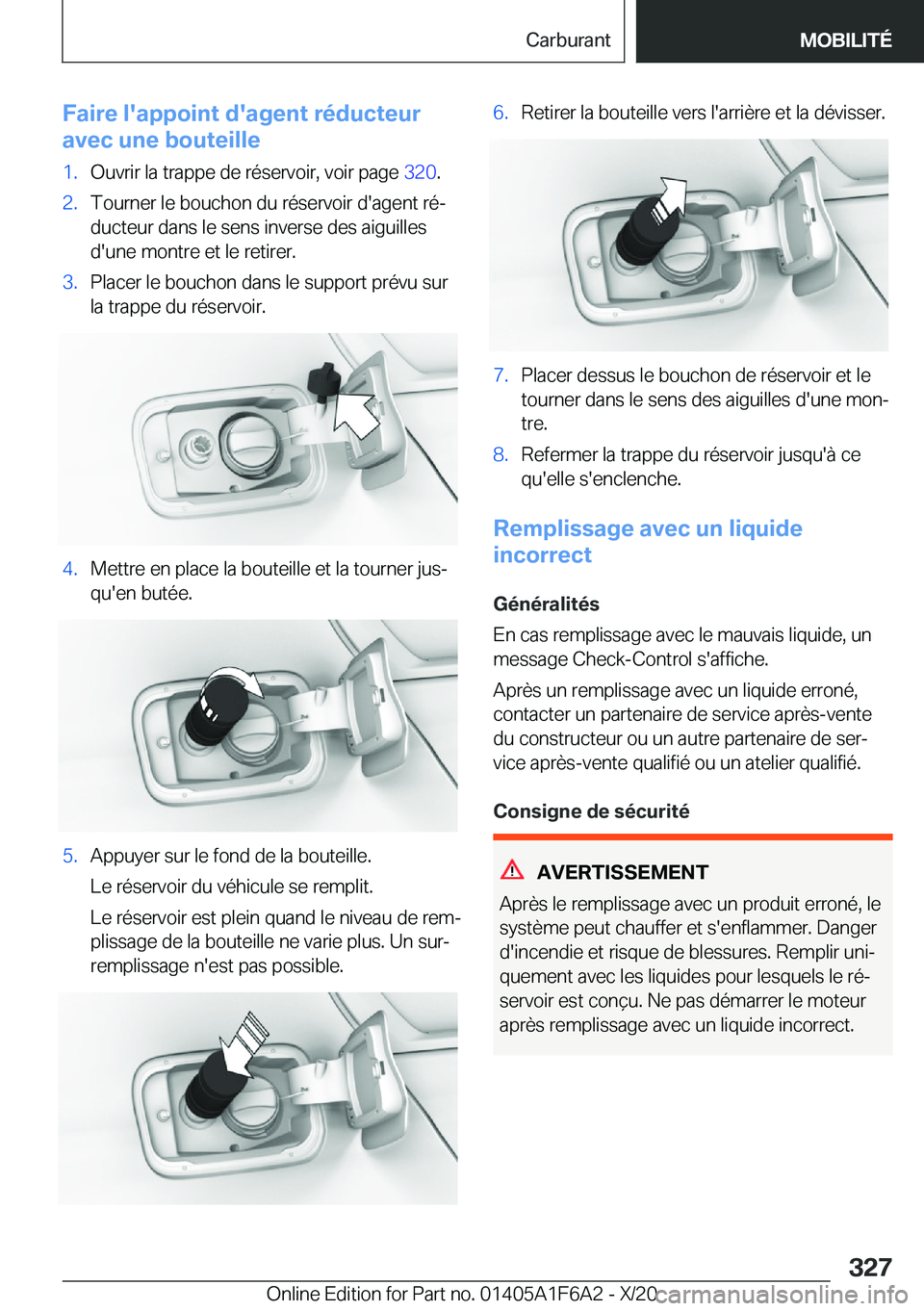 BMW X4 2021  Notices Demploi (in French) �F�a�i�r�e��l�'�a�p�p�o�i�n�t��d�'�a�g�e�n�t��r�é�d�u�c�t�e�u�r
�a�v�e�c��u�n�e��b�o�u�t�e�i�l�l�e�1�.�O�u�v�r�i�r��l�a��t�r�a�p�p�e��d�e��r�é�s�e�r�v�o�i�r�,��v�o�i�r��p�a�g�e� 