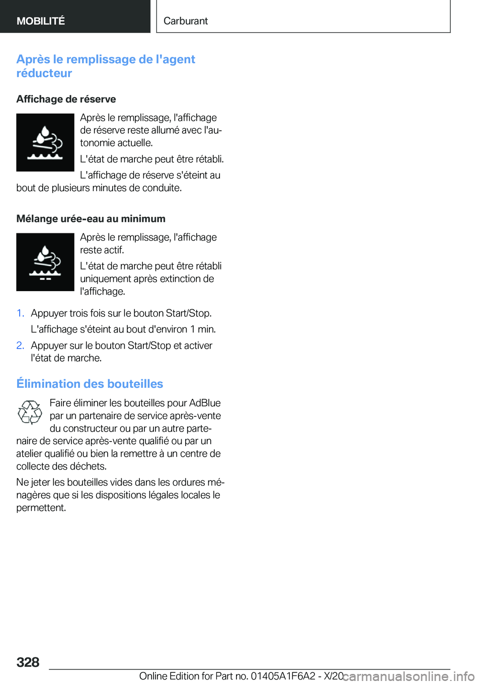 BMW X4 2021  Notices Demploi (in French) �A�p�r�è�s��l�e��r�e�m�p�l�i�s�s�a�g�e��d�e��l�'�a�g�e�n�t
�r�é�d�u�c�t�e�u�r
�A�f�f�i�c�h�a�g�e��d�e��r�é�s�e�r�v�e �A�p�r�è�s��l�e��r�e�m�p�l�i�s�s�a�g�e�,��l�'�a�f�f�i�c�h�a�g�