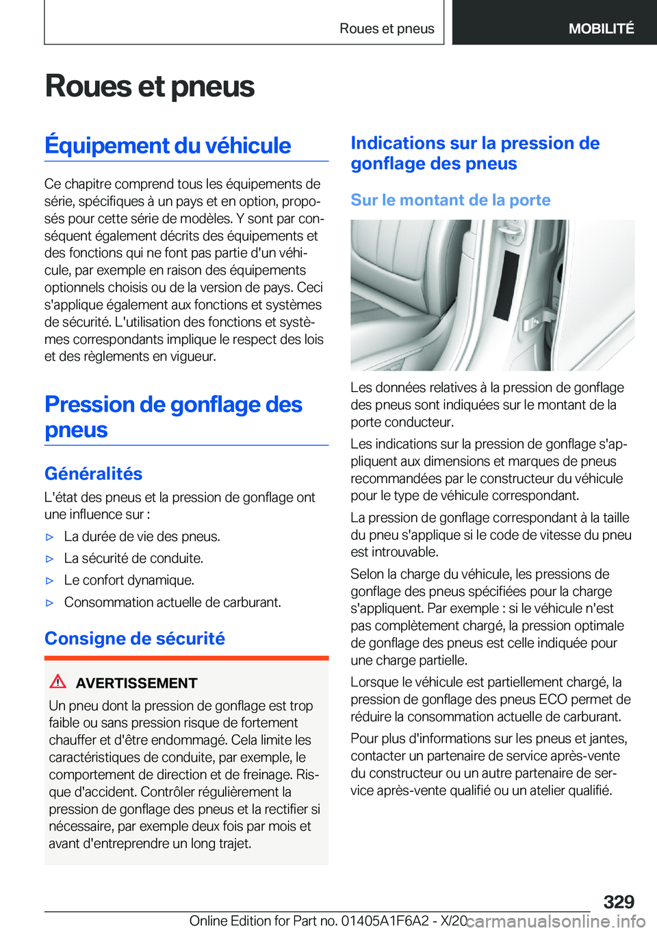 BMW X4 2021  Notices Demploi (in French) �R�o�u�e�s��e�t��p�n�e�u�s�