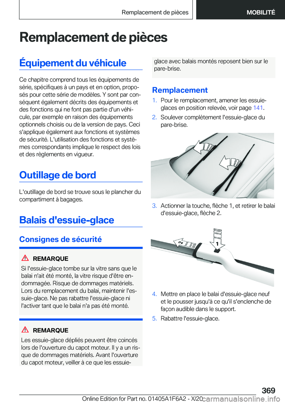 BMW X4 2021  Notices Demploi (in French) �R�e�m�p�l�a�c�e�m�e�n�t��d�e��p�i�è�c�e�s�
