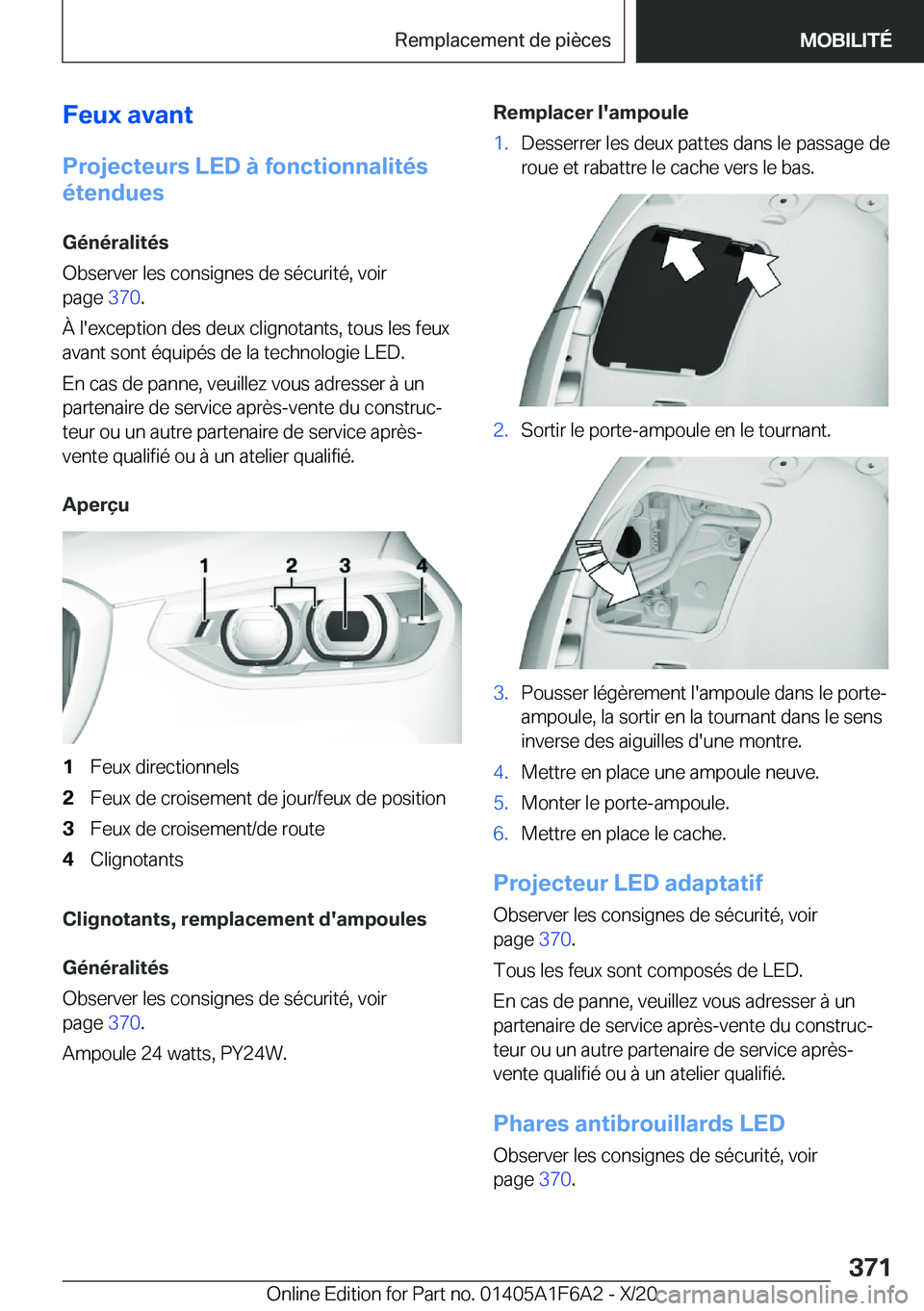 BMW X4 2021  Notices Demploi (in French) �F�e�u�x��a�v�a�n�t�P�r�o�j�e�c�t�e�u�r�s��L�E�D��