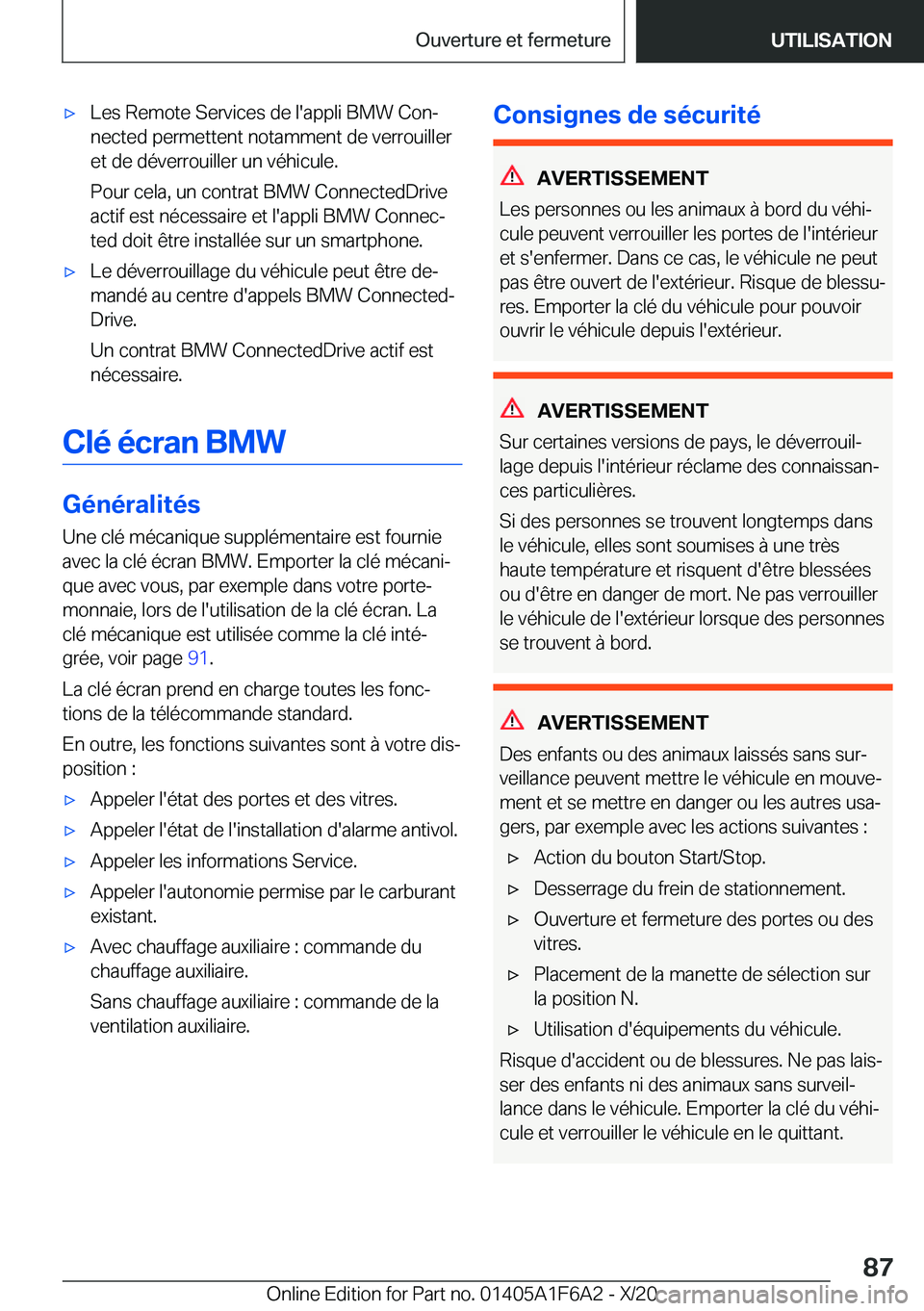 BMW X4 2021  Notices Demploi (in French) 'x�L�e�s��R�e�m�o�t�e��S�e�r�v�i�c�e�s��d�e��l�'�a�p�p�l�i��B�M�W��C�o�nj�n�e�c�t�e�d��p�e�r�m�e�t�t�e�n�t��n�o�t�a�m�m�e�n�t��d�e��v�e�r�r�o�u�i�l�l�e�r�e�t��d�e��d�é�v�e�r�r�o�
