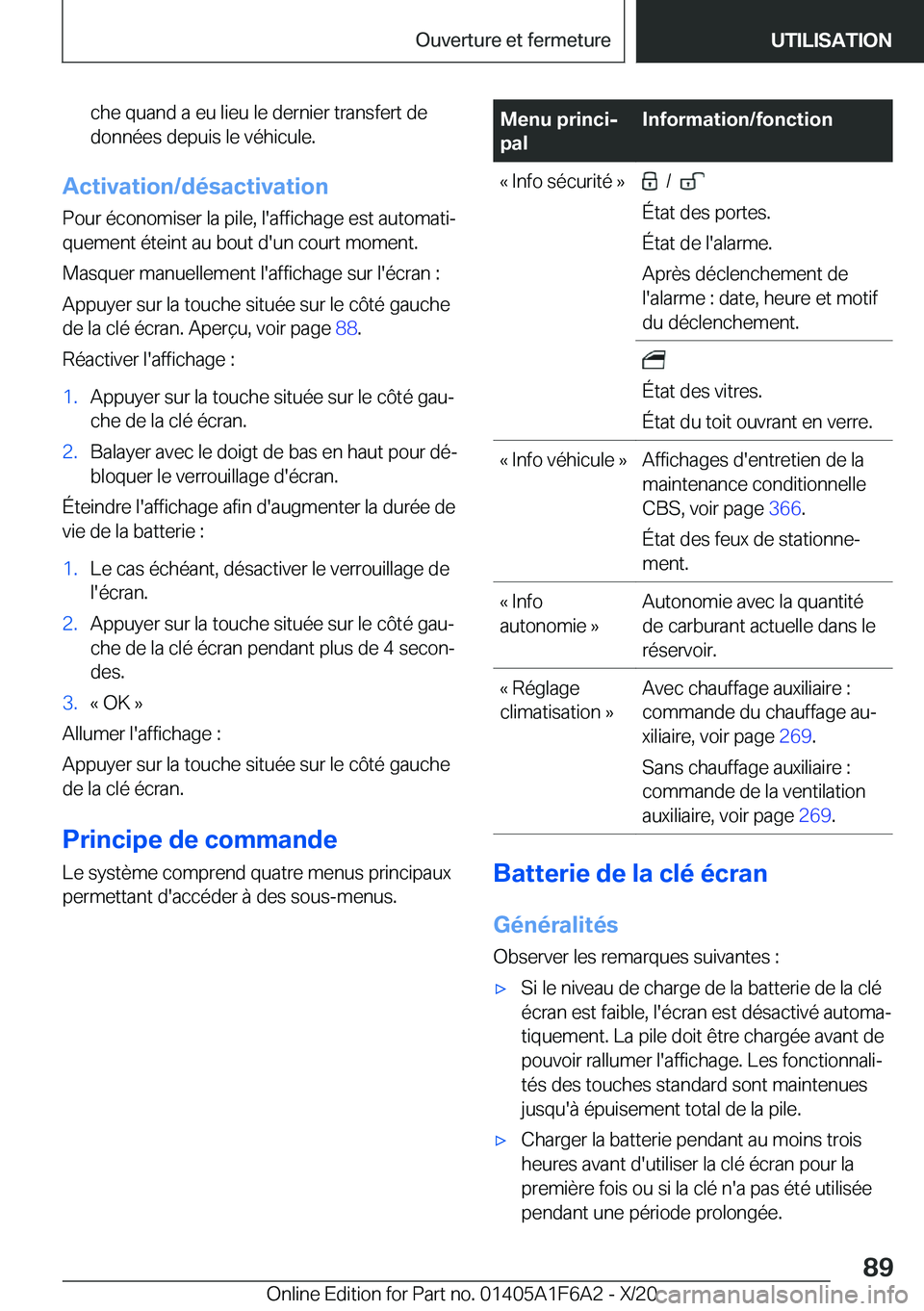 BMW X4 2021  Notices Demploi (in French) �c�h�e��q�u�a�n�d��a��e�u��l�i�e�u��l�e��d�e�r�n�i�e�r��t�r�a�n�s�f�e�r�t��d�e
�d�o�n�n�é�e�s��d�e�p�u�i�s��l�e��v�é�h�i�c�u�l�e�.
�A�c�t�i�v�a�t�i�o�n�/�d�é�s�a�c�t�i�v�a�t�i�o�n
�P�o�u