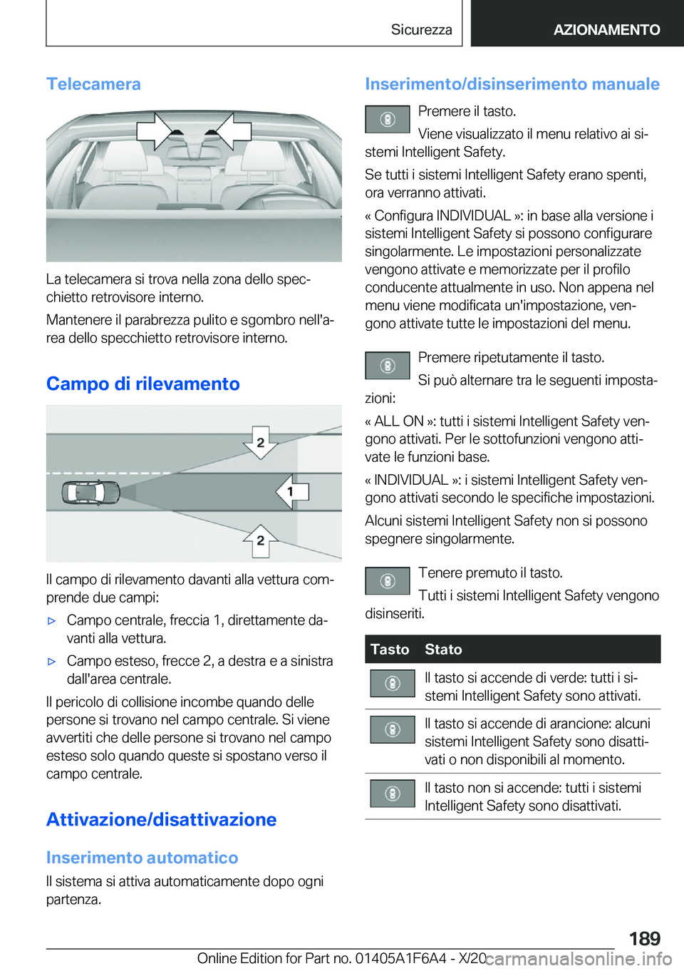 BMW X4 2021  Libretti Di Uso E manutenzione (in Italian) �T�e�l�e�c�a�m�e�r�a
�L�a��t�e�l�e�c�a�m�e�r�a��s�i��t�r�o�v�a��n�e�l�l�a��z�o�n�a��d�e�l�l�o��s�p�e�cª�c�h�i�e�t�t�o��r�e�t�r�o�v�i�s�o�r�e��i�n�t�e�r�n�o�.
�M�a�n�t�e�n�e�r�e��i�l��p�a�