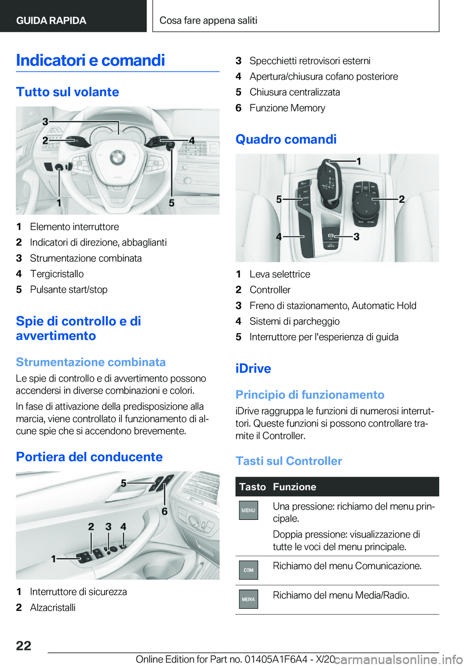 BMW X4 2021  Libretti Di Uso E manutenzione (in Italian) �I�n�d�i�c�a�t�o�r�i��e��c�o�m�a�n�d�i
�T�u�t�t�o��s�u�l��v�o�l�a�n�t�e
�1�E�l�e�m�e�n�t�o��i�n�t�e�r�r�u�t�t�o�r�e�2�I�n�d�i�c�a�t�o�r�i��d�i��d�i�r�e�z�i�o�n�e�,��a�b�b�a�g�l�i�a�n�t�i�3�S�t