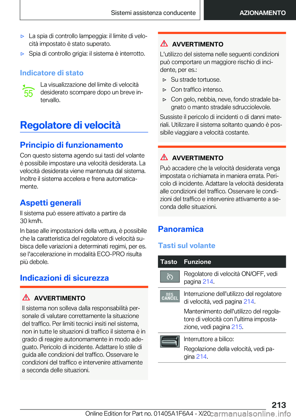 BMW X4 2021  Libretti Di Uso E manutenzione (in Italian) 'x�L�a��s�p�i�a��d�i��c�o�n�t�r�o�l�l�o��l�a�m�p�e�g�g�i�a�:��i�l��l�i�m�i�t�e��d�i��v�e�l�oª�c�i�t�