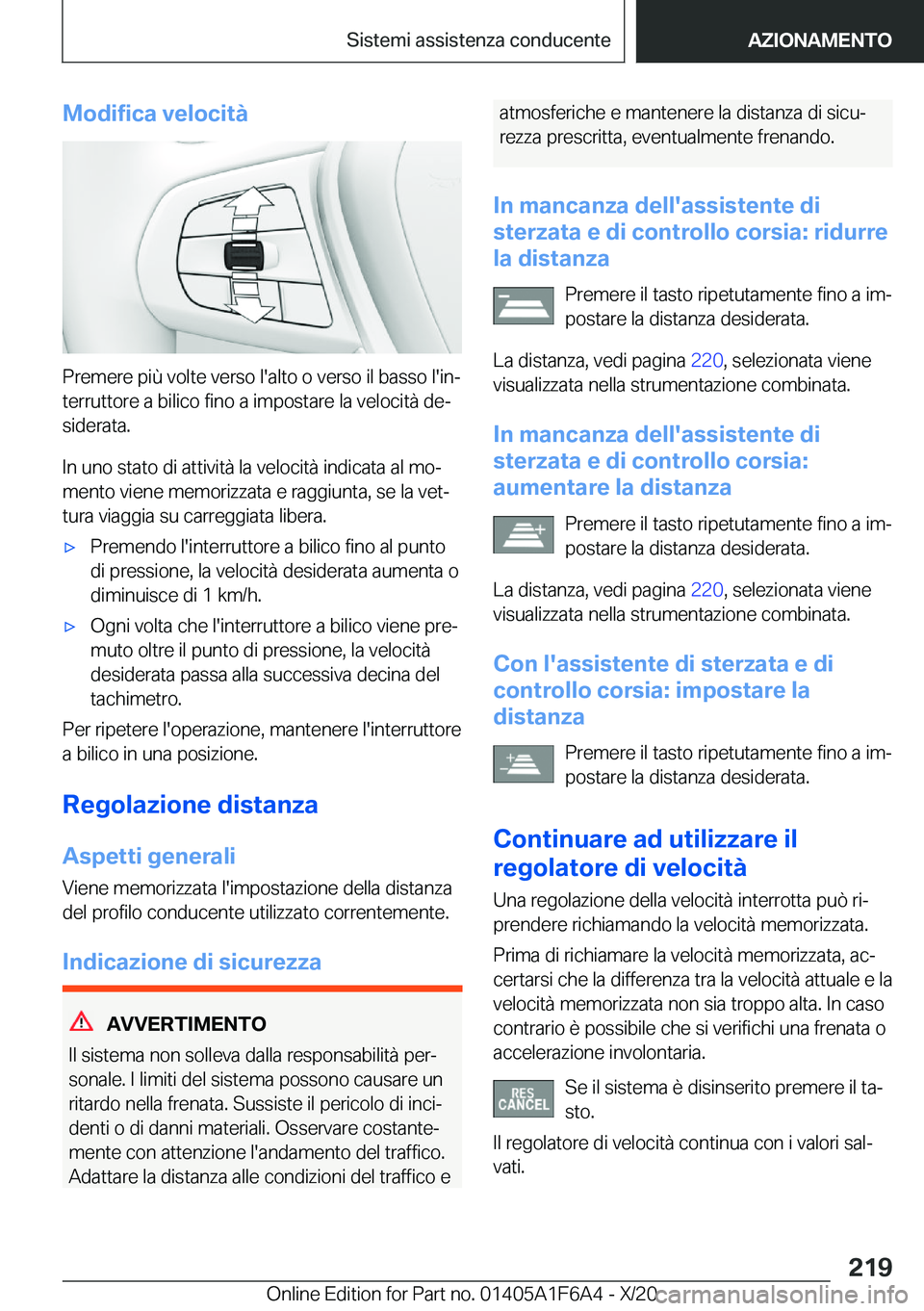 BMW X4 2021  Libretti Di Uso E manutenzione (in Italian) �M�o�d�i�f�i�c�a��v�e�l�o�c�i�t�