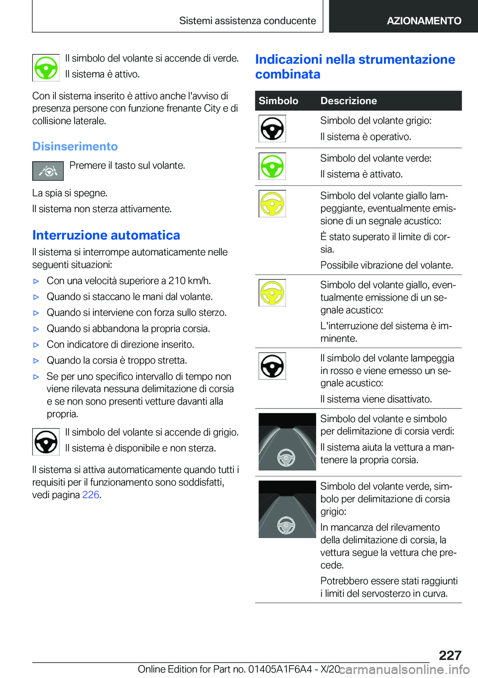 BMW X4 2021  Libretti Di Uso E manutenzione (in Italian) �I�l��s�i�m�b�o�l�o��d�e�l��v�o�l�a�n�t�e��s�i��a�c�c�e�n�d�e��d�i��v�e�r�d�e�.
�I�l��s�i�s�t�e�m�a��è��a�t�t�i�v�o�.
�C�o�n��i�l��s�i�s�t�e�m�a��i�n�s�e�r�i�t�o��è��a�t�t�i�v�o��a�n